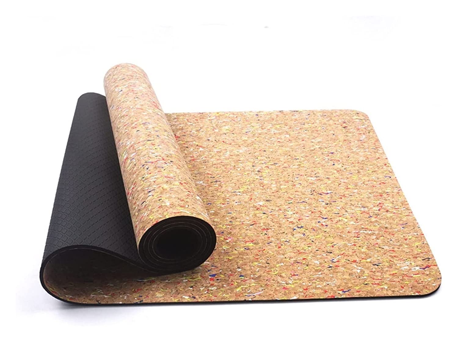 Premium 6MM Thick Cork Yoga Mat - 183x61cm Non-Slip Natural Rubber Exercise Mat for Women & Men - Ideal for Yoga, Pilates, Gym Workouts & Home Fitness (Black)