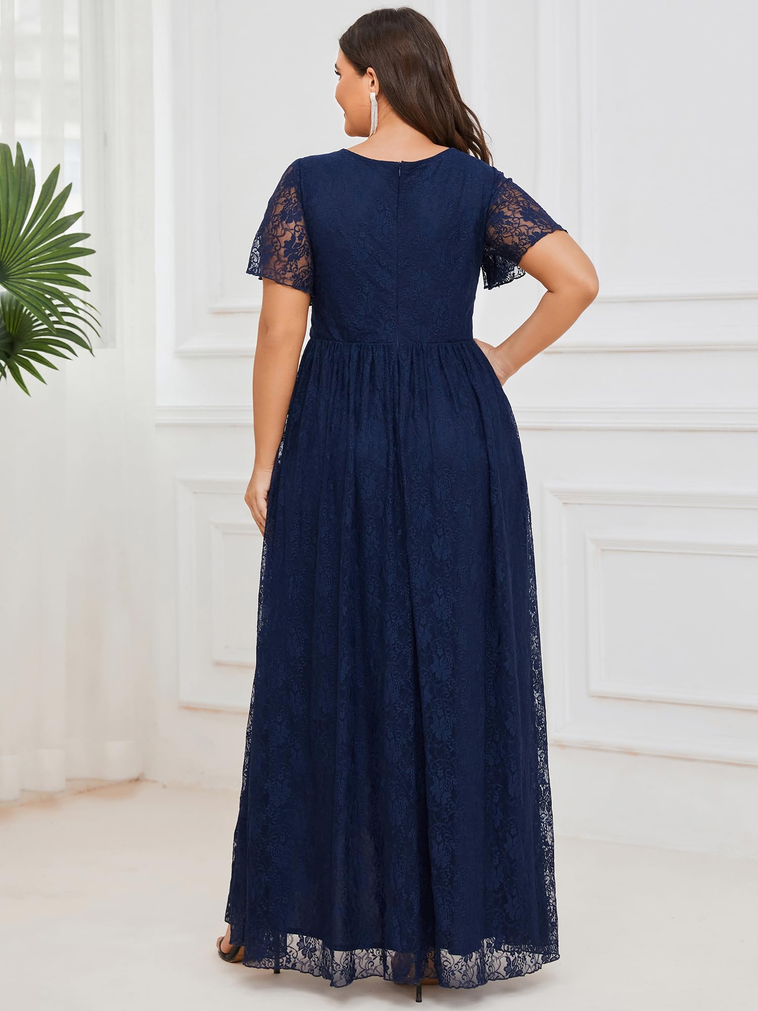 Ever-Pretty Women's Plus Size V-Neck Ruffled Sleeve Lace High-Low Cocktail Dress for Wedding Guest & Summer Parties | Elegant Formal Occasion Wear