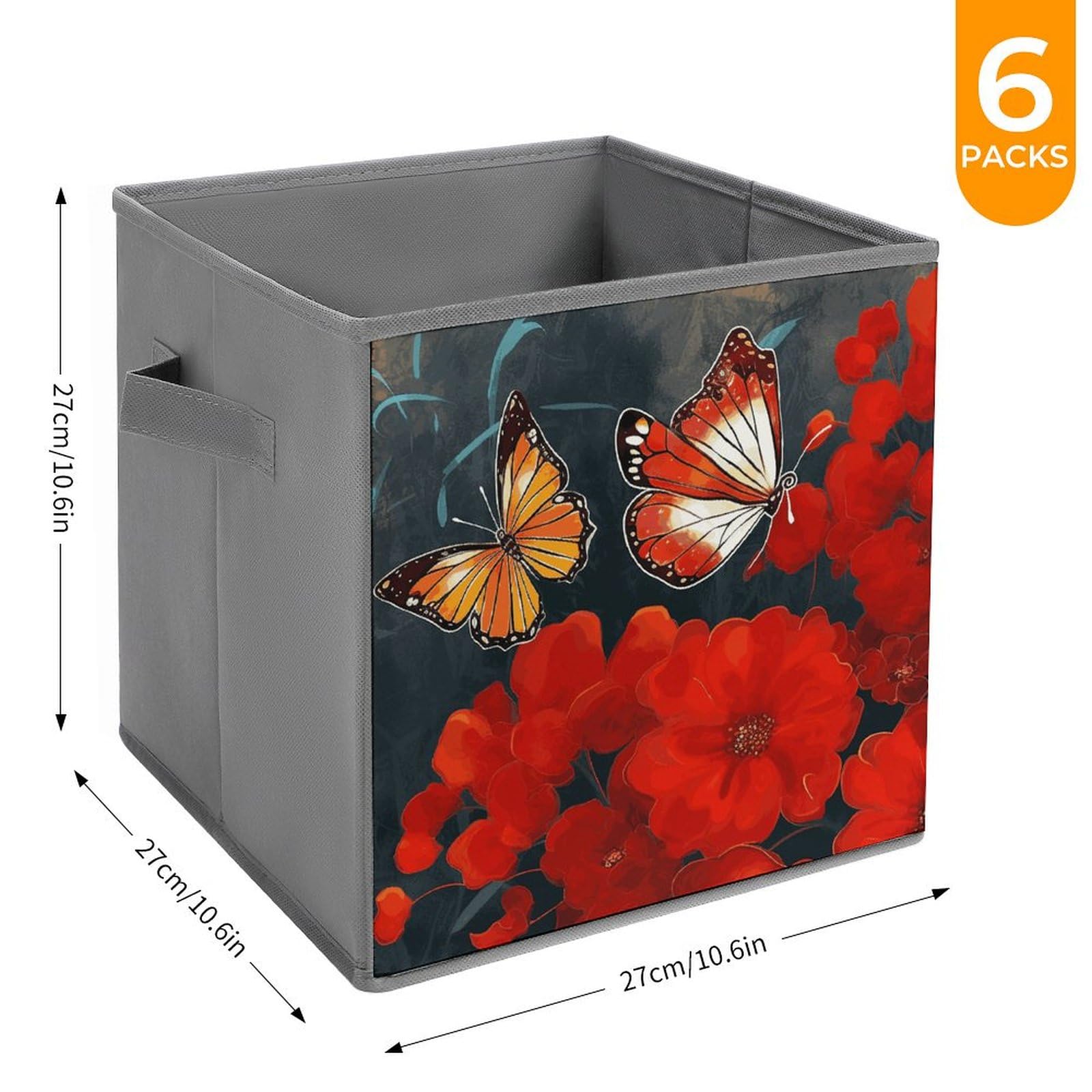 6-Piece Collapsible Storage Bins with Handles - Floral Butterfly Printed Foldable Organizing Baskets for Home, Closet, Shelves & Office | Space-Saving Storage Solution for Toys, Clothes & Household Items