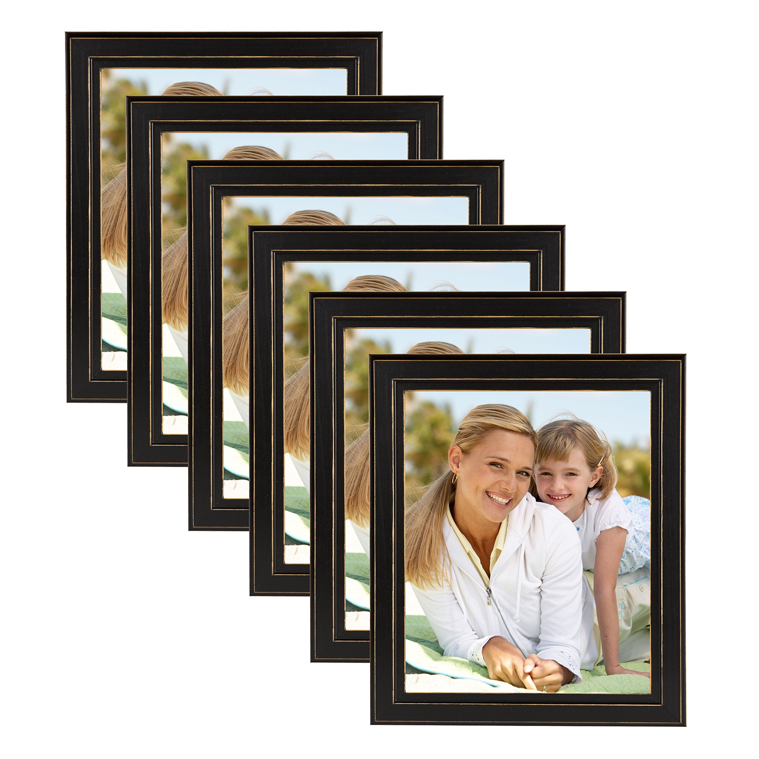 DesignOvation Kieva Solid Wood Picture Frame - Distressed Black 8x10 (Pack of 6) | Wall Decor for Home, Office & Gallery | Perfect for Family Photos, Artwork & Wedding Memories