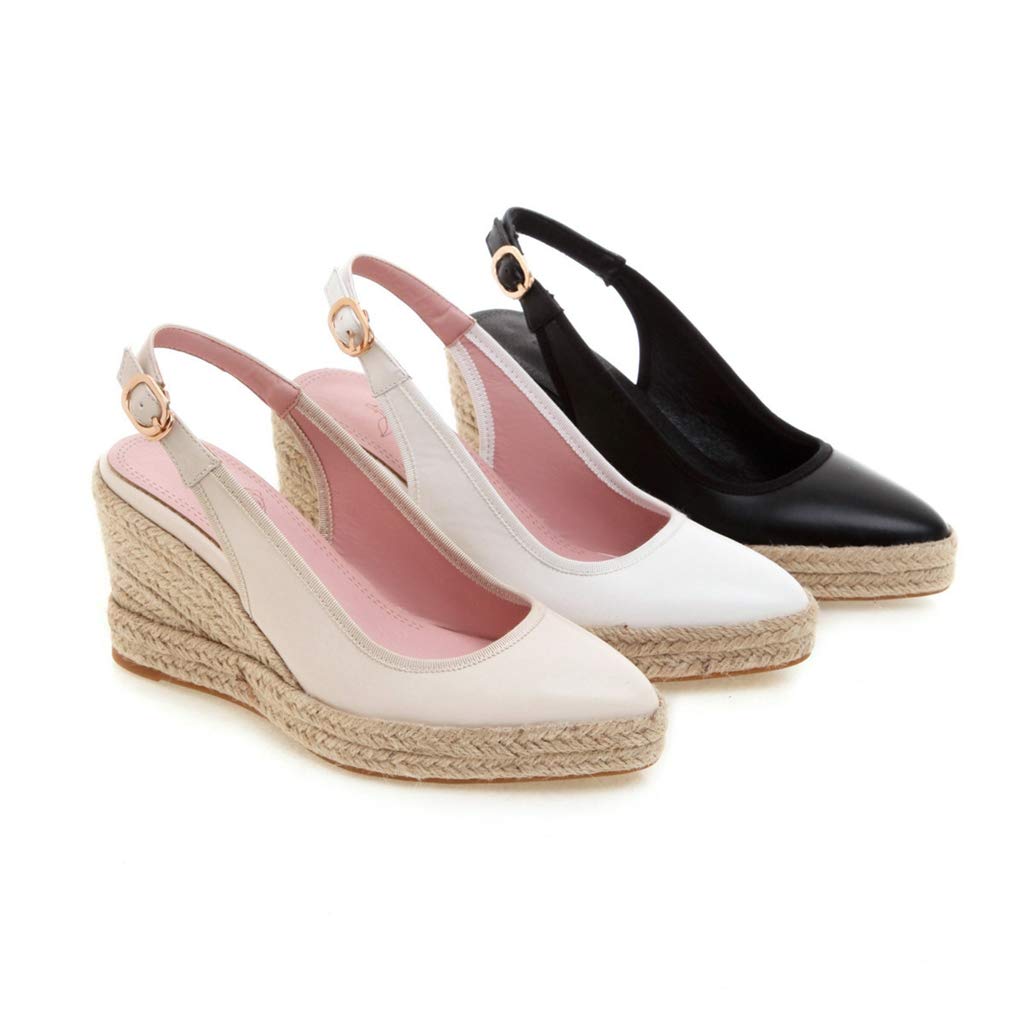 Mioke Women's Espadrille Wedge Sandals - Pointed Toe Slingback Strap Chunky Heel Dress Shoes for Summer Weddings & Beach Vacations