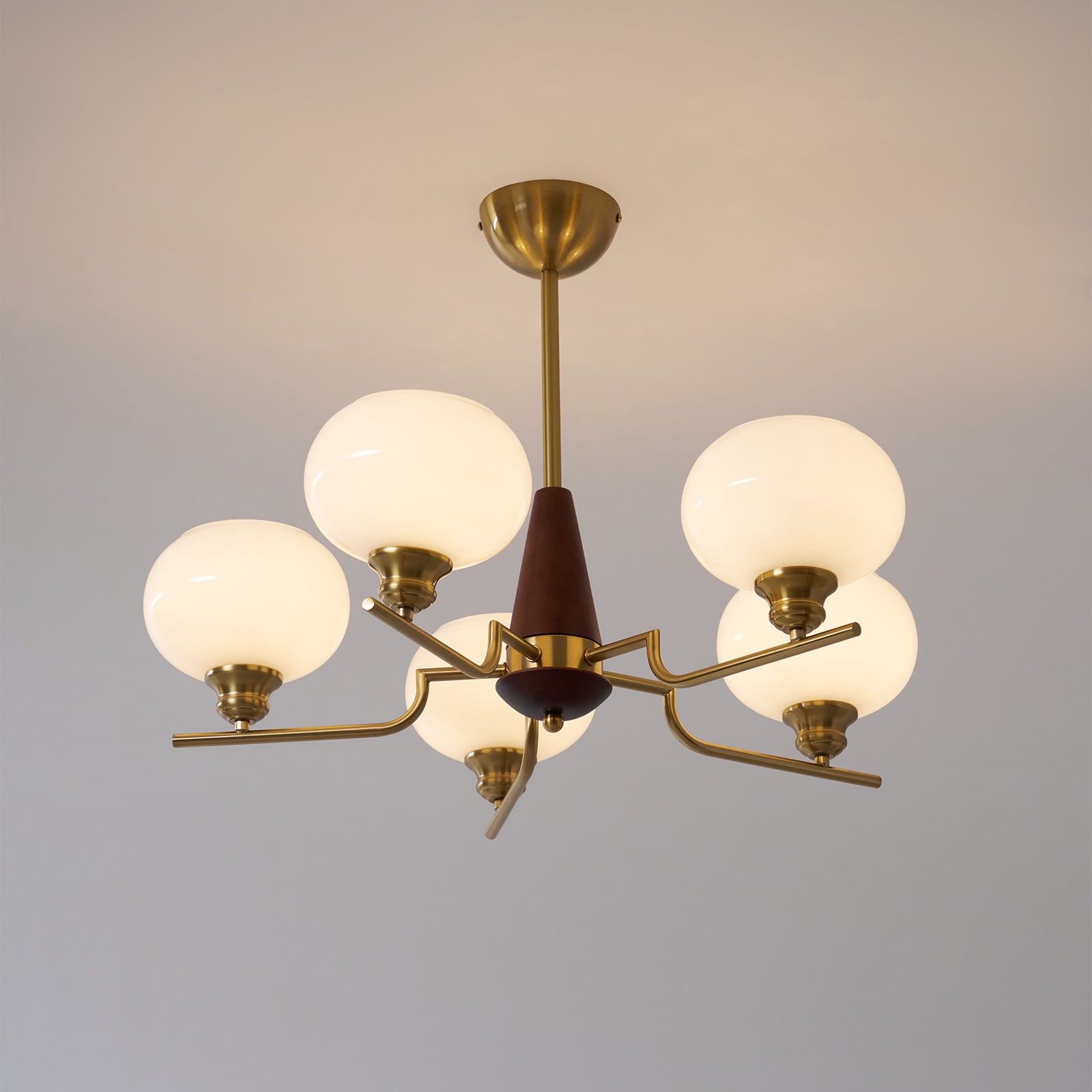 Celeste Sphere Walnut Wood Chandelier - Modern Handcrafted Lighting Fixture for Dining Room, Living Room & Bedroom Decor