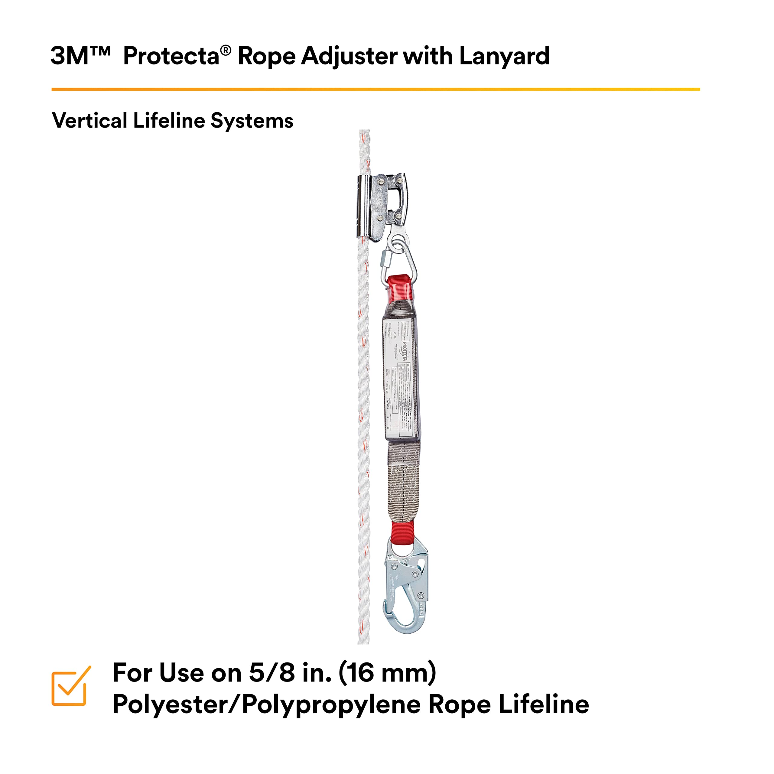 3M Protecta Rope Adjuster with Lanyard 1340005 - Fall Protection Safety Equipment for Construction & Roofing - 1 Pack (1 EA) - Ideal for Roofers, Window Cleaners & Industrial Workers