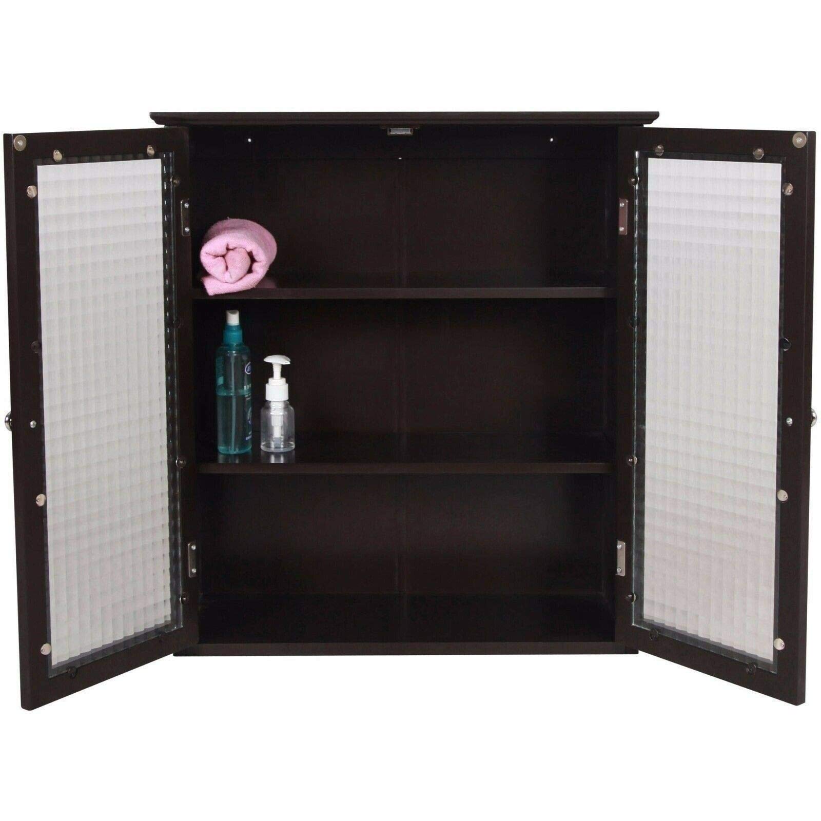 Sturdy Wood Espresso Medicine Cabinet with Glass Doors - Wall Mount Bathroom Storage Organizer with Adjustable Shelves & Double Plating Handles (22