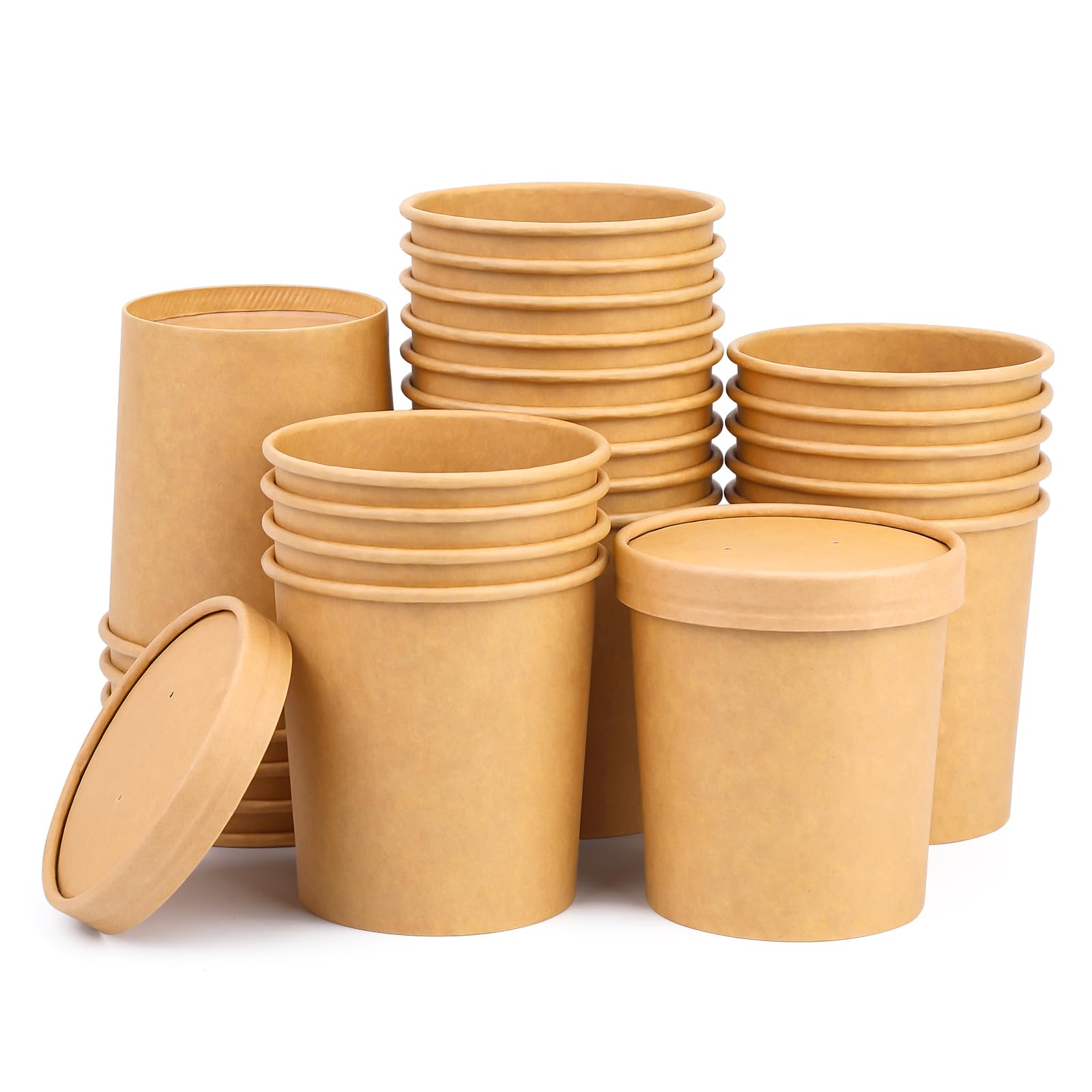 16 Oz Compostable Paper Soup Containers with Lids - 25 Pack Biodegradable Disposable Bowls for Hot & Cold Food | Heavy Duty To-Go Containers for Soup, Ice Cream, Yogurt | Perfect for Restaurants, Catering & Takeout Meals