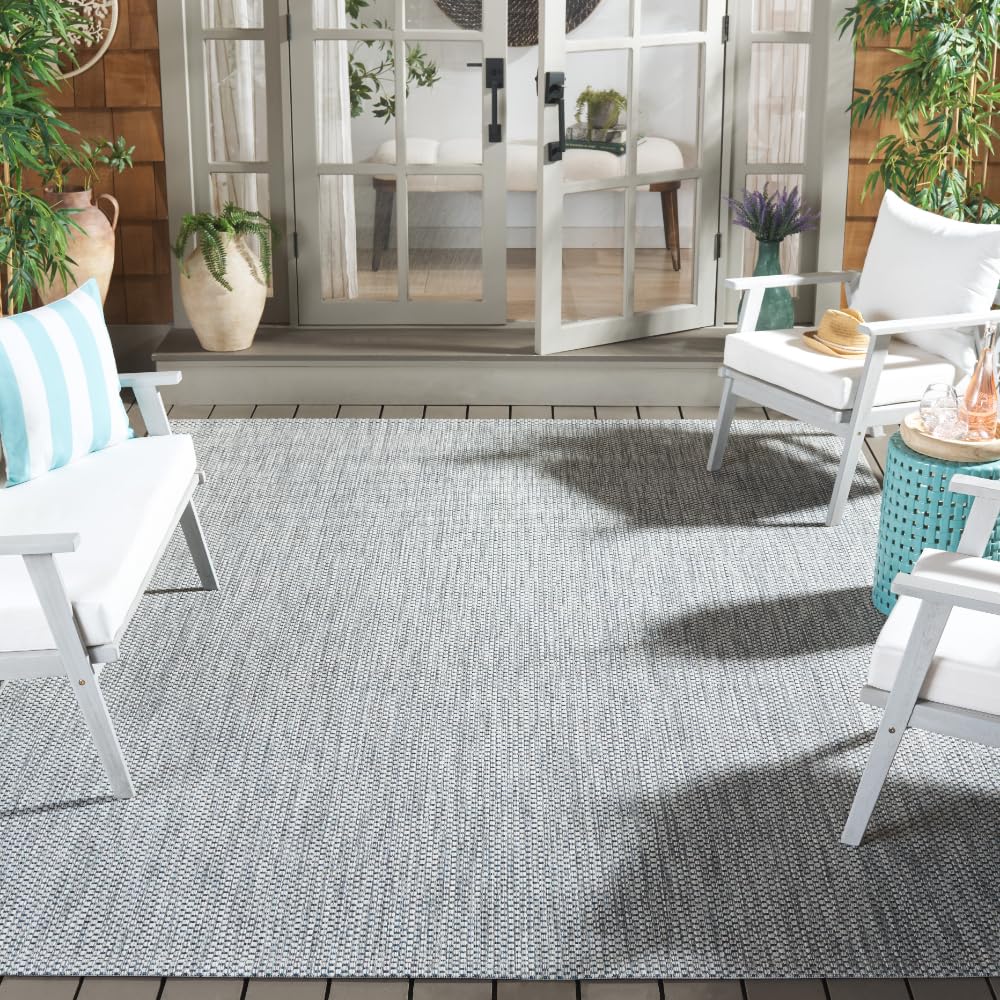 SAFAVIEH Courtyard Collection 9' x 12' Grey & Navy Indoor/Outdoor Area Rug - Non-Shedding, Washable & Easy Care - Perfect for Living Room, Bedroom, Patio, Backyard & Mudroom (CY8521-36812)