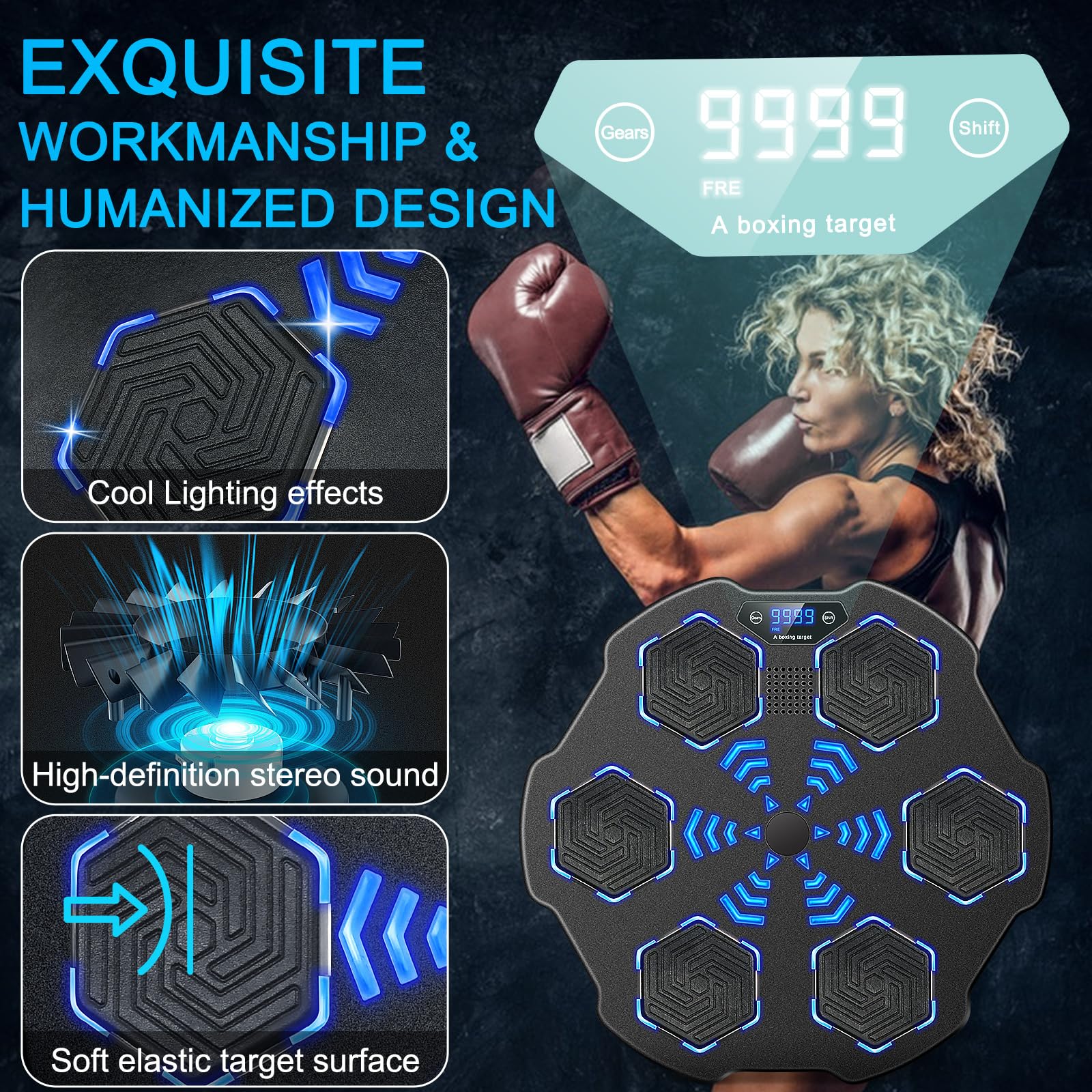 2nd Gen Smart Music Boxing Target - Bluetooth Wall Mounted Boxing Machine for Home Workout | Punching Training Equipment with Gloves | Perfect for Fitness, Stress Relief & Interactive Training