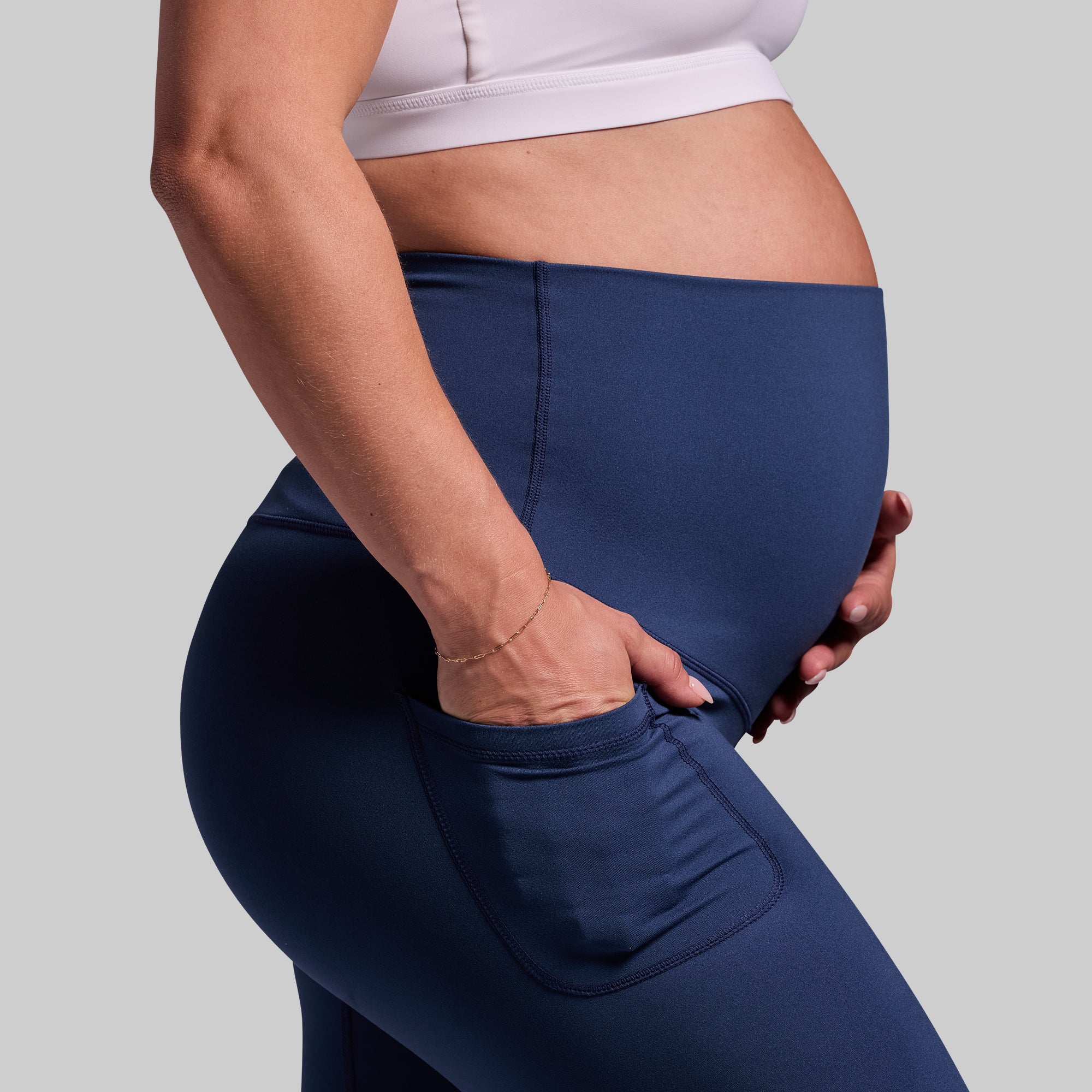 Best Maternity Leggings with Pockets - True Blue - Comfortable & Stretchy Pregnancy Yoga Pants for Workout, Lounge & Everyday Wear