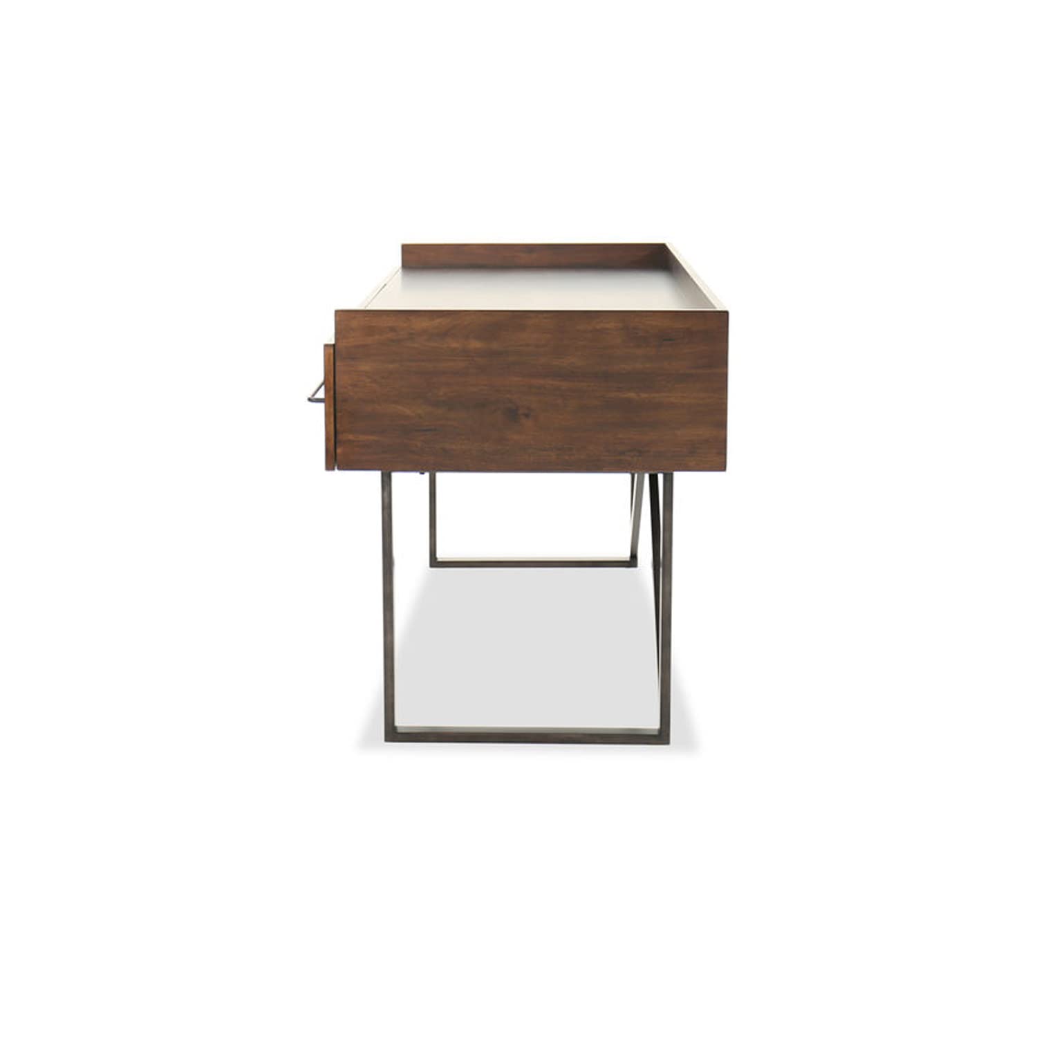 Benjara Wooden Desk with Tubular Metal Base and Bar Handles - Brown & Black Modern Writing Desk for Home Office, Study, or Workspace