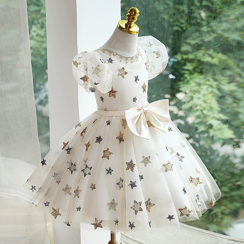 Sparkly Star Sequins Baby Girl Dress for Toddler Pageant, First Communion, Princess Party - Perfect for Special Occasions & Photo Shoots