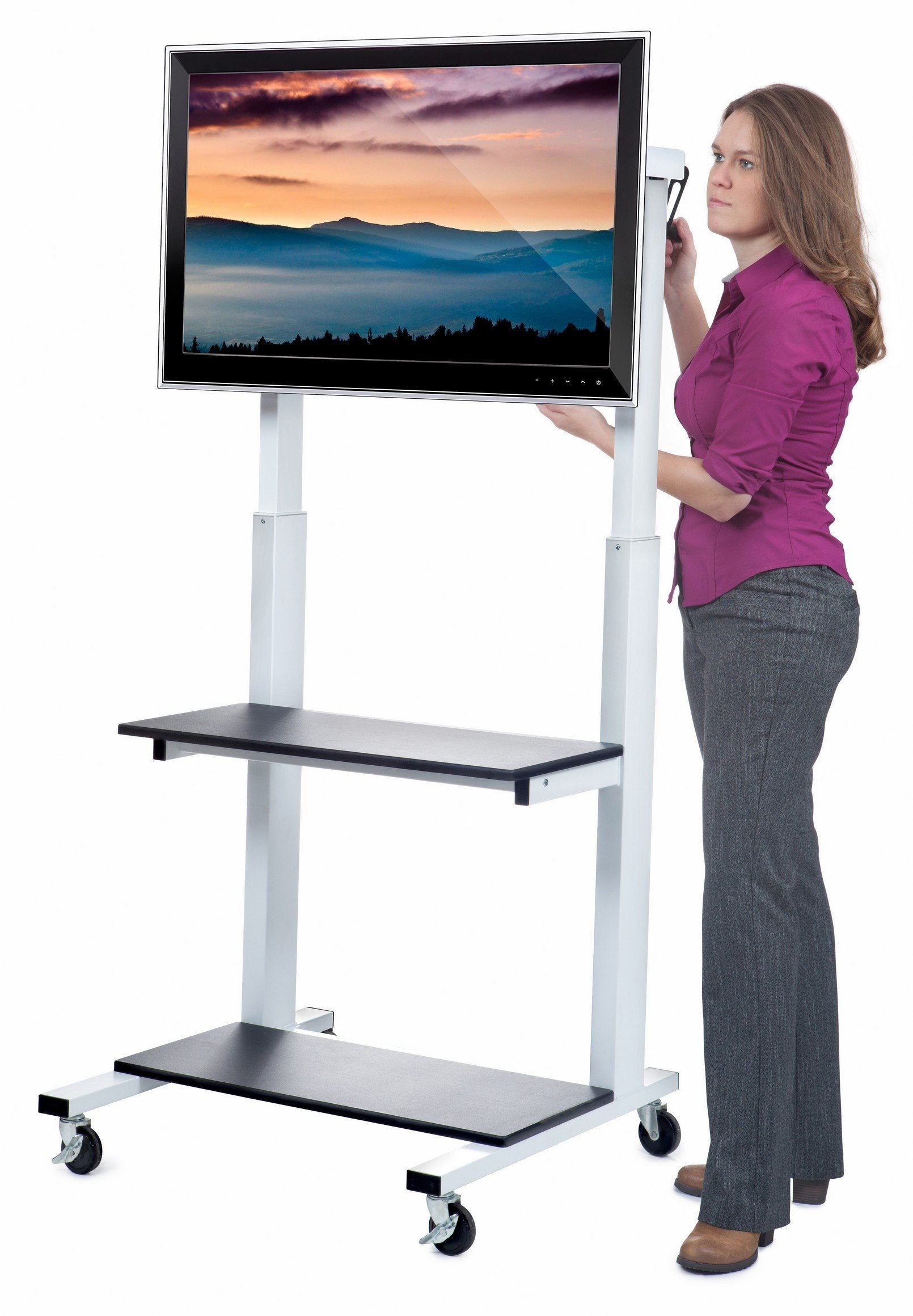 Adjustable Flat Panel TV Stand with Wheels - Luxor CLCD Crank Mobile TV Cart for 32-70 Inch Screens - Perfect for Home, Office, Classroom, and Hospital Use
