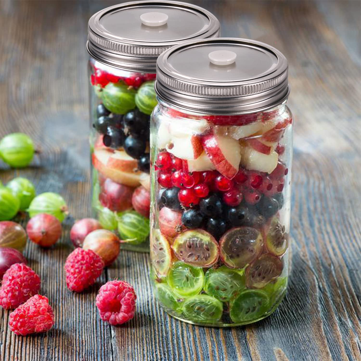Stainless Steel Fermenting Lids 6-Pack with Accessory Hose - 86mm Vacuum Seal Caps Compatible with FoodSaver Vacuum Sealer | Perfect for Mason Jar Food Storage, Fermentation & Freshness Preservation | Ideal for Pickling, Canning & Meal Prep