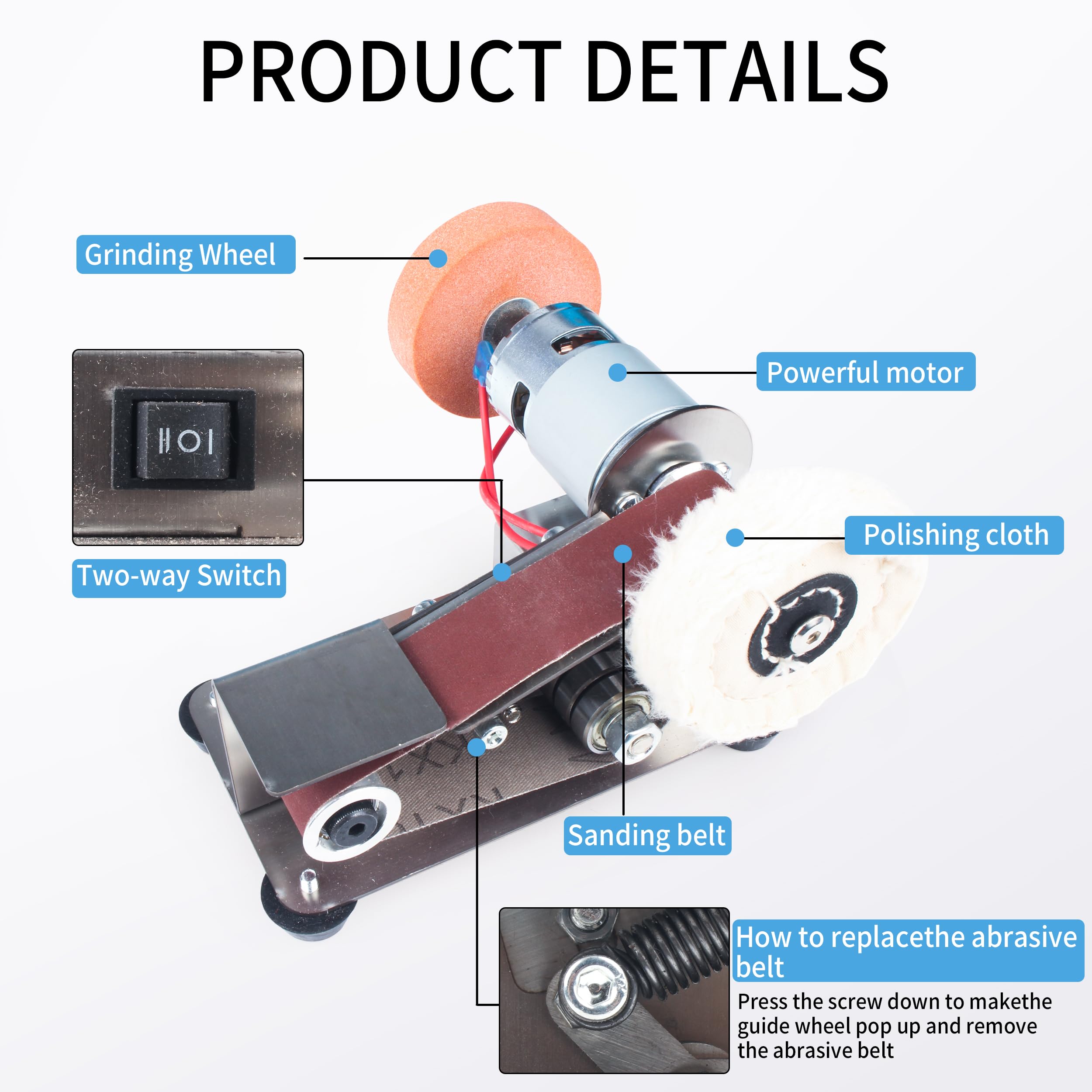 Multifunctional Mini Belt Sander & Electric Knife Sharpener - 15° Belt Grinder with 7 Adjustable Speeds for Polishing & Sharpening Kitchen Knives, Wood, Plastic & Crafts | Perfect for DIY Projects, Woodworking & Home Kitchen Use