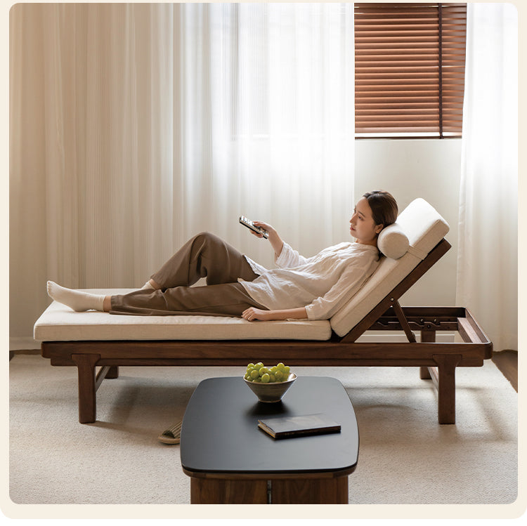 Premium Black Walnut Solid Wood Lounge Single Leisure Sofa Bed - Modern Convertible Daybed for Living Room, Bedroom & Small Spaces