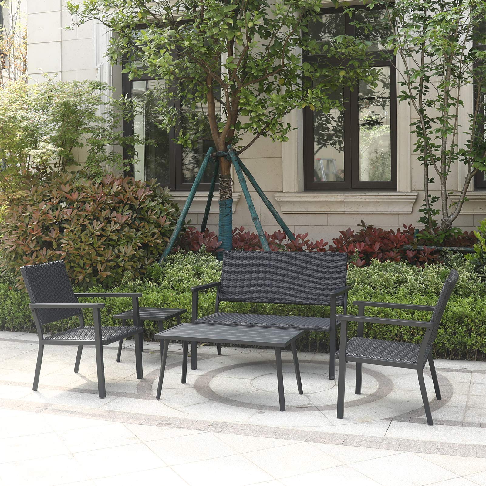 Outdoor Loveseat Bench Chair - All-Weather Wicker & Metal Frame Patio Furniture for Porch, Garden, Backyard - Perfect for Relaxing, Entertaining & Outdoor Dining
