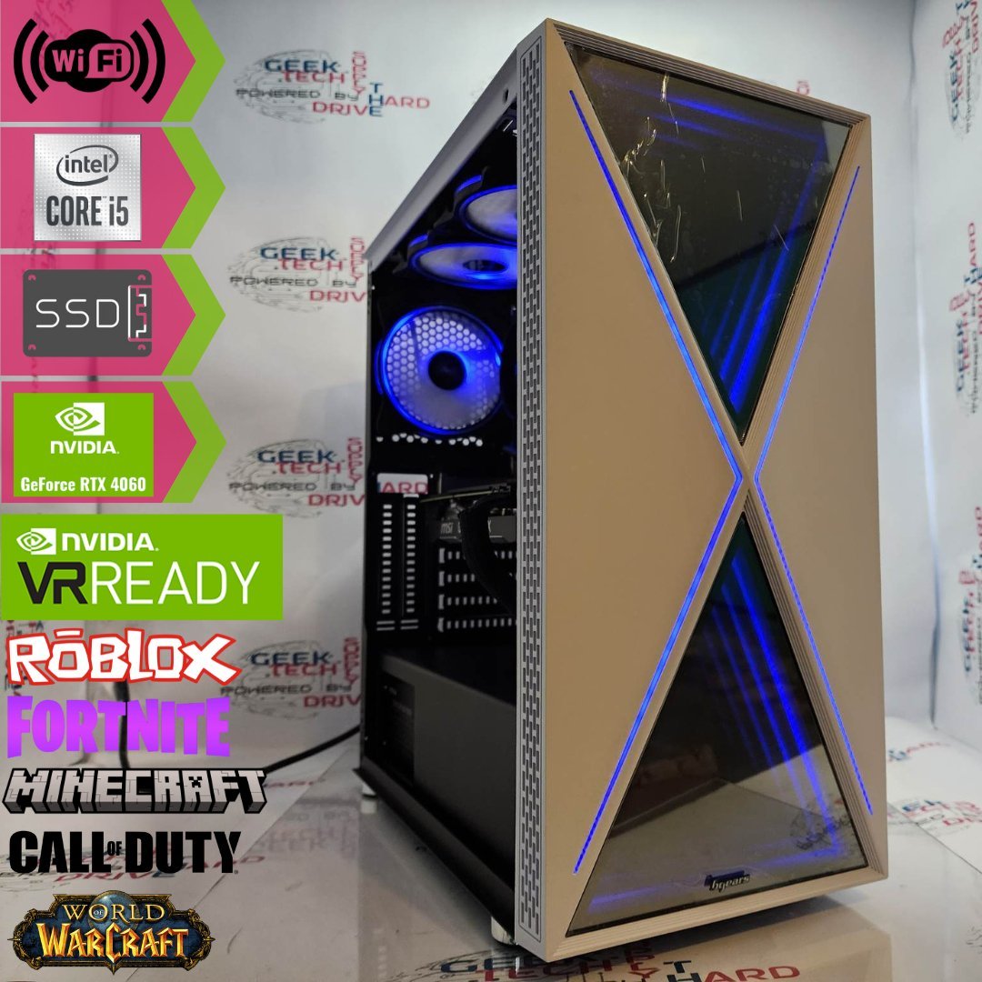 Custom Gaming PC Desktop Computer - Intel Core i5, NVIDIA GeForce RTX 5060, 500GB SSD + 2TB HDD, 32GB RAM, Blackwidow White H610 - Perfect for Esports, Streaming & High-Performance Gaming