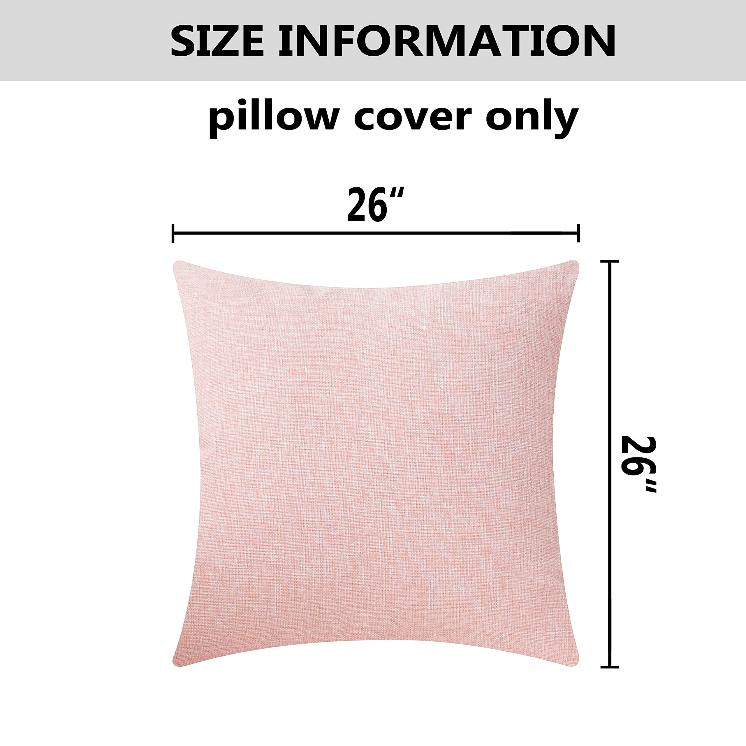 Barbie Pink Linen Pillow Covers Set of 2 - 26x26 Inch Large Square Decorative Throw Pillows, Soft Euro Shams for Bed, Sofa & Nursery - 66cm (Baby Pink) - Perfect for Home Decor, Living Room & Girls' Bedroom