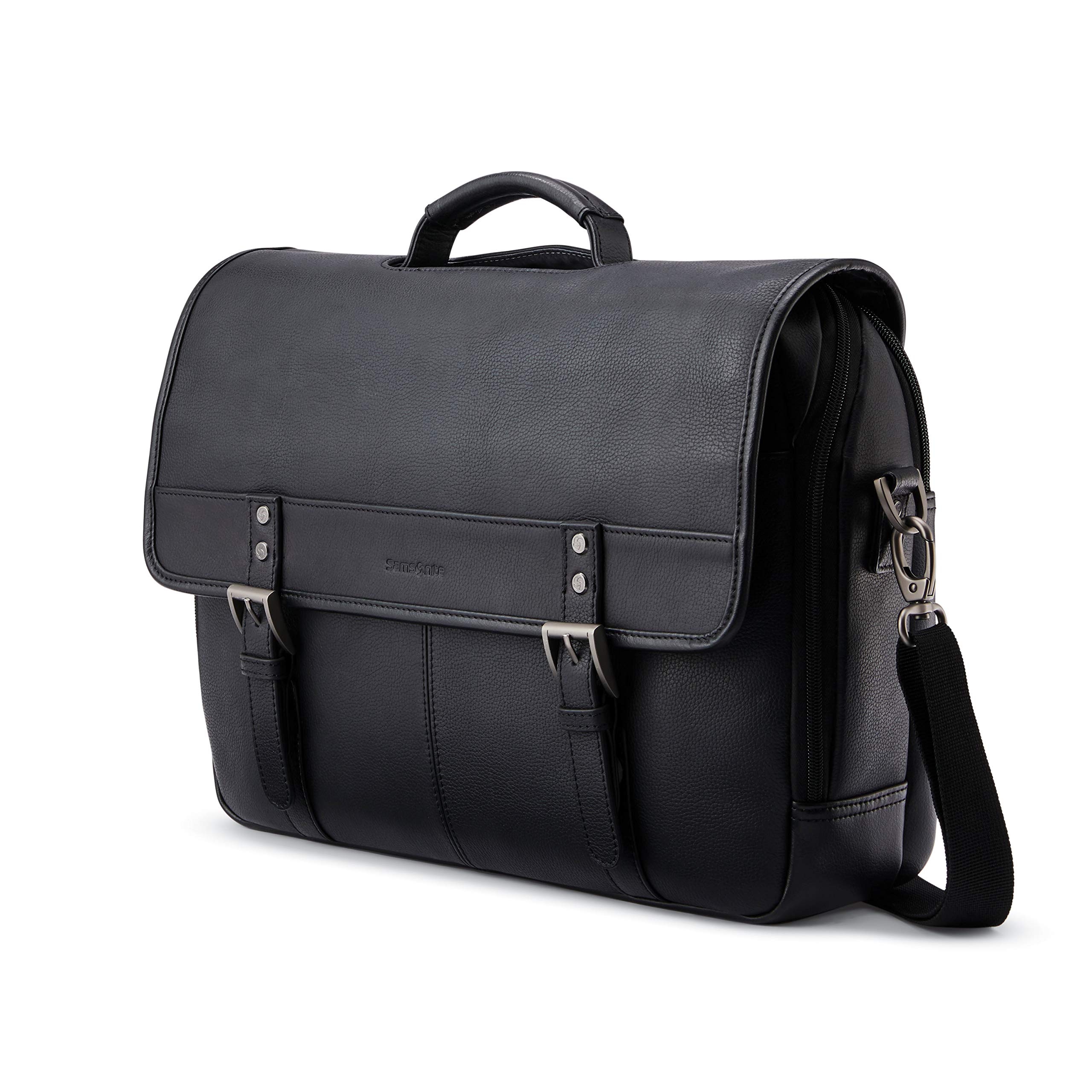 Samsonite Classic Leather Flapover Briefcase - Durable Business Laptop Bag for Men & Women - Perfect for Office, Travel & Commuting