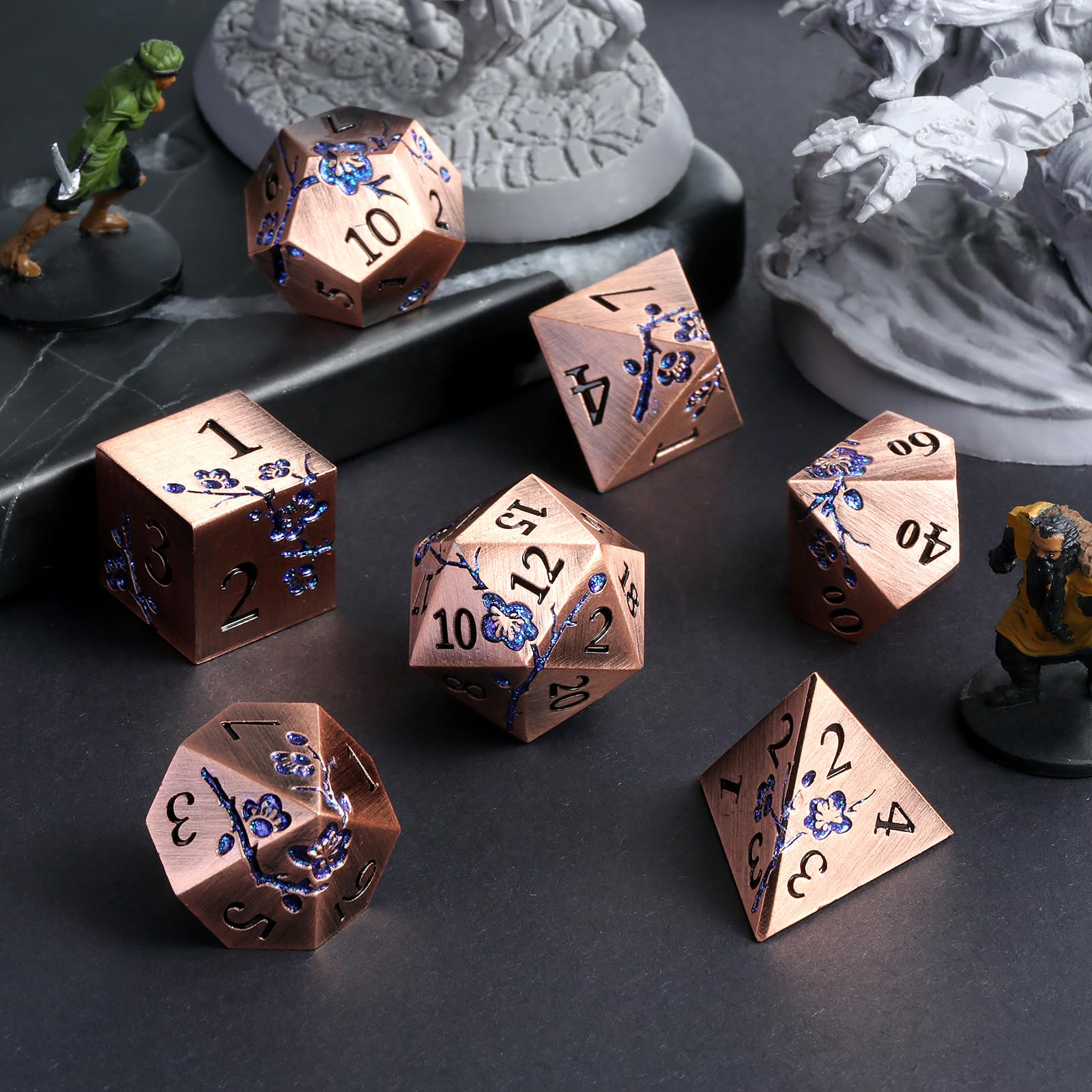 Premium 7-Piece Antique Copper Metal Dice Set - Floral Engraved DND Dice for Dungeons & Dragons RPG Tabletop Games, D&D Gifts with Elegant Storage Case - Perfect for D&D Campaigns, Collector Displays & Tabletop Gaming Nights