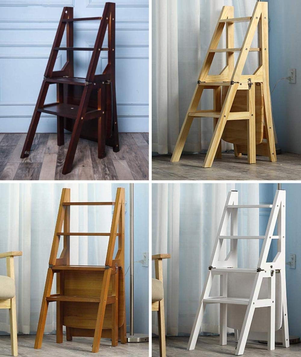 NEVKA 4-Step Foldable Wooden Step Stool for Kitchen, Home & Garden - Multifunctional Ladder Stool for Indoor Use, Flower Stand, Shoe Bench (D)