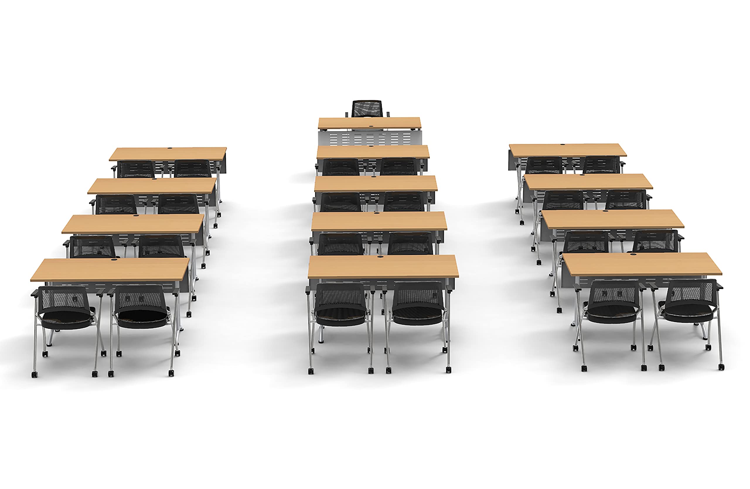 25-Person Folding Conference Table Set with 51pc Beechwood Chairs & Modesty Panels - Connectable Training Tables for Seminars, Classrooms & Meetings | Space-Saving Nesting Design for Compact Storage | Ideal for Corporate Events, School Classrooms & Conference Rooms