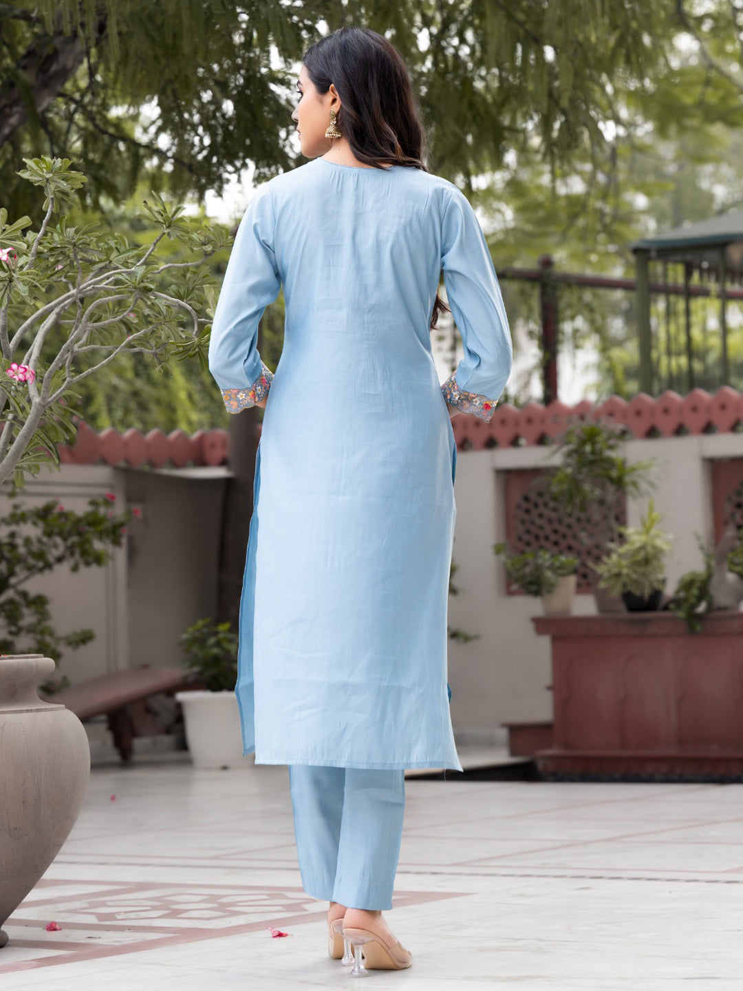 Blue Designer Ready-Made Pant Suit with Embroidery Work - Elegant Women's Formal Wear for Office, Parties & Special Occasions