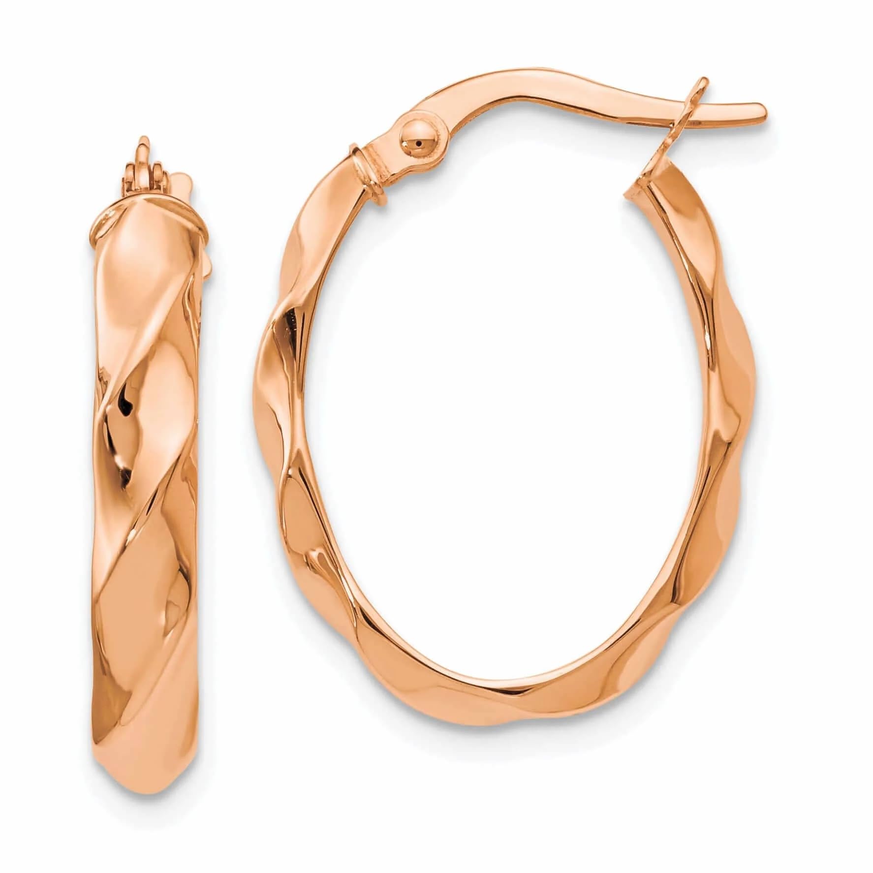 14K Rose Gold Twisted Oval Hoop Earrings for Women - Dainty Minimalist Huggie Hoops - Perfect for Everyday Wear, Date Night & Special Occasions