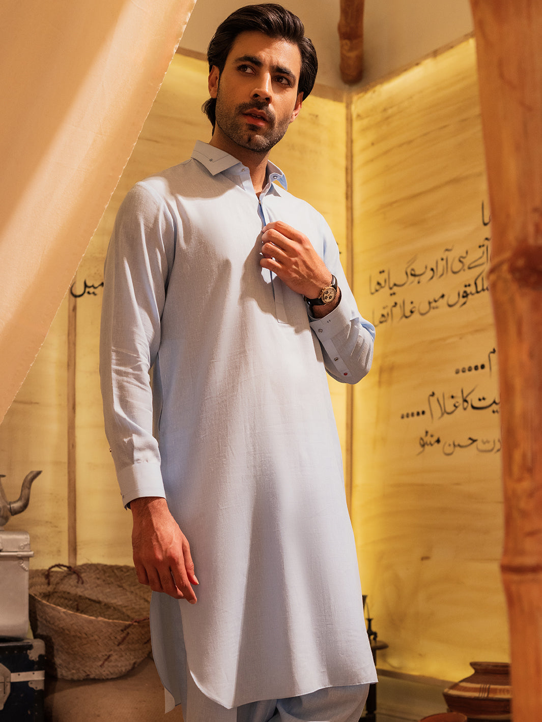Stylish Sky Blue Blended Shalwar Kameez for Women - Traditional Pakistani Outfit - Perfect for Weddings, Parties & Festivals