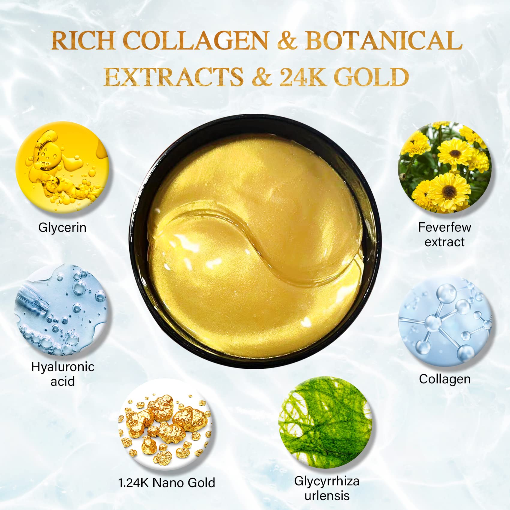 24K Gold Under Eye Patches (60PCS) - Collagen Eye Masks for Dark Circles, Puffiness & Wrinkles - Hydrating & Revitalizing Eye Gels for Travel & Daily Skincare Routine - Perfect for Morning Refresh & Nighttime Eye Care