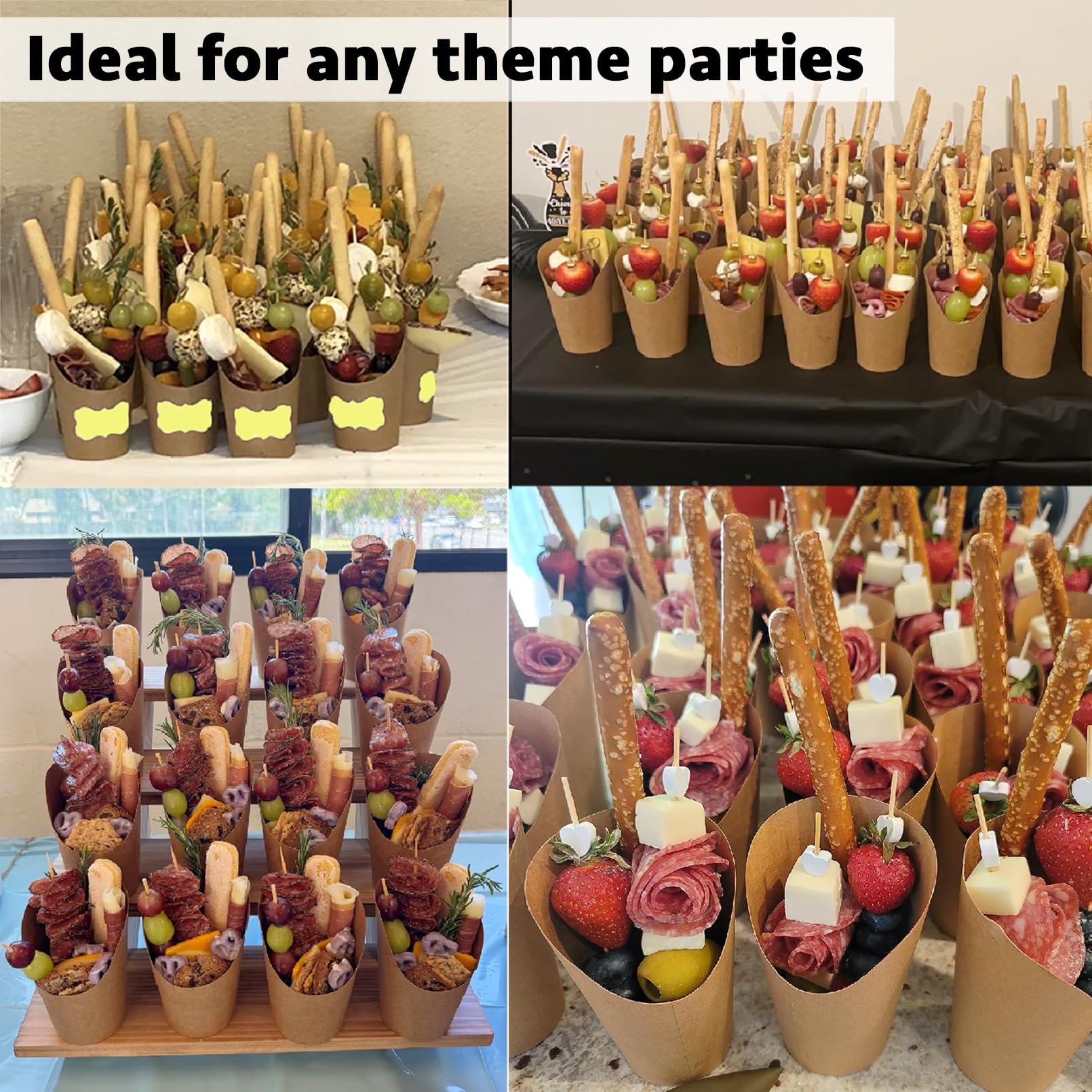 50 Pcs Disposable 16oz French Fry Holders & Charcuterie Cups - Perfect for Parties, Movie Nights & Snack Serving (Paper, Bulk Pack)