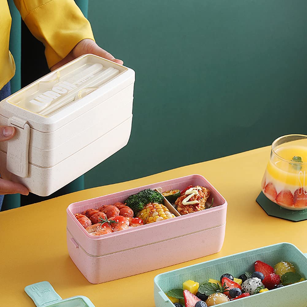 Eco-Friendly Wheat Straw Bento Box - 3-in-1 Leakproof Stackable Lunch Container for Adults & Kids | Perfect for Meal Prep, School Lunches, Office Meals & Picnics
