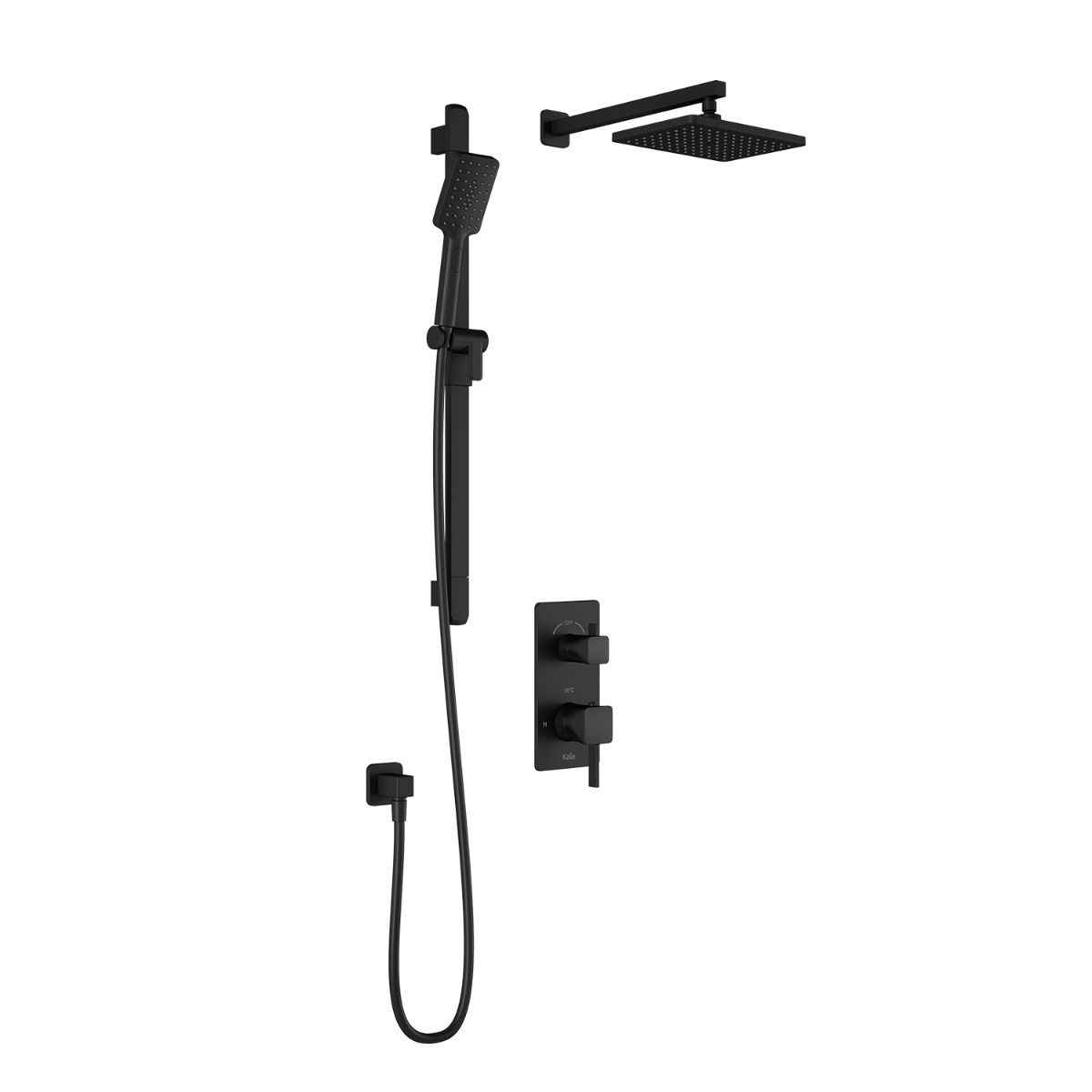 Kalia Square One Thermostatic Shower System - 10 Inch Rainfall Shower Head with Adjustable Wall Arm in Matte Black | Perfect for Modern Bathroom Renovations & Spa-Like Shower Experience