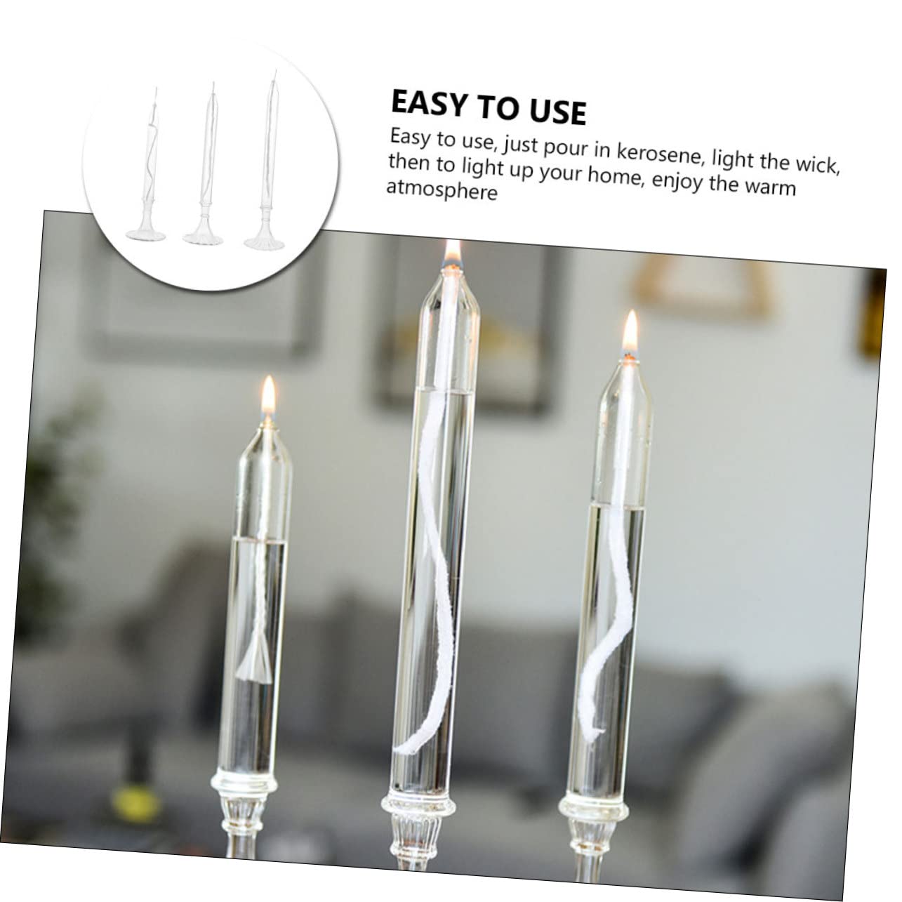 3-Piece Liquid Candle Set - High Borosilicate Glass Oil Lamps with European Style Menorah Design for Romantic Indoor Ambiance | Perfect for Home Decor, Dinner Parties & Relaxation