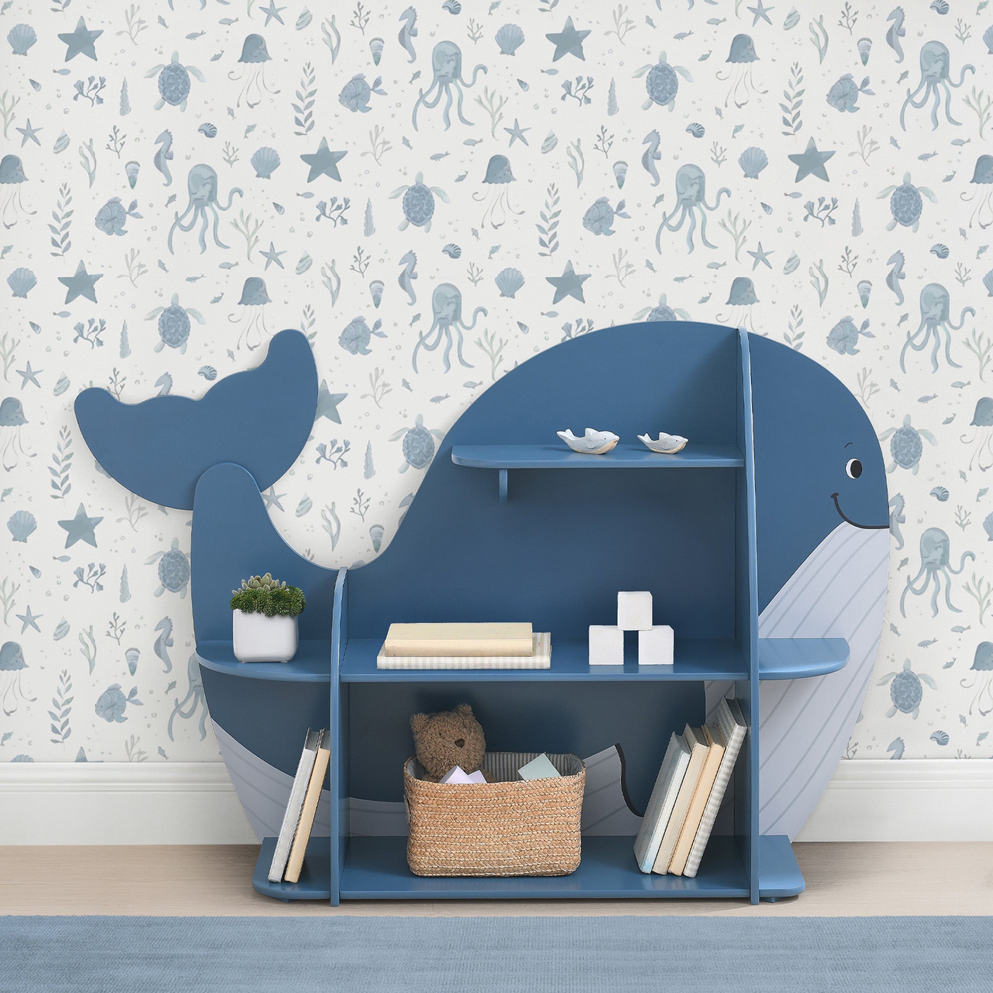 Whale Bookcase - Greenguard Gold Certified Kids Bookshelf for Nursery, Playroom & Classroom - Eco-Friendly & Safe Wooden Storage Organizer