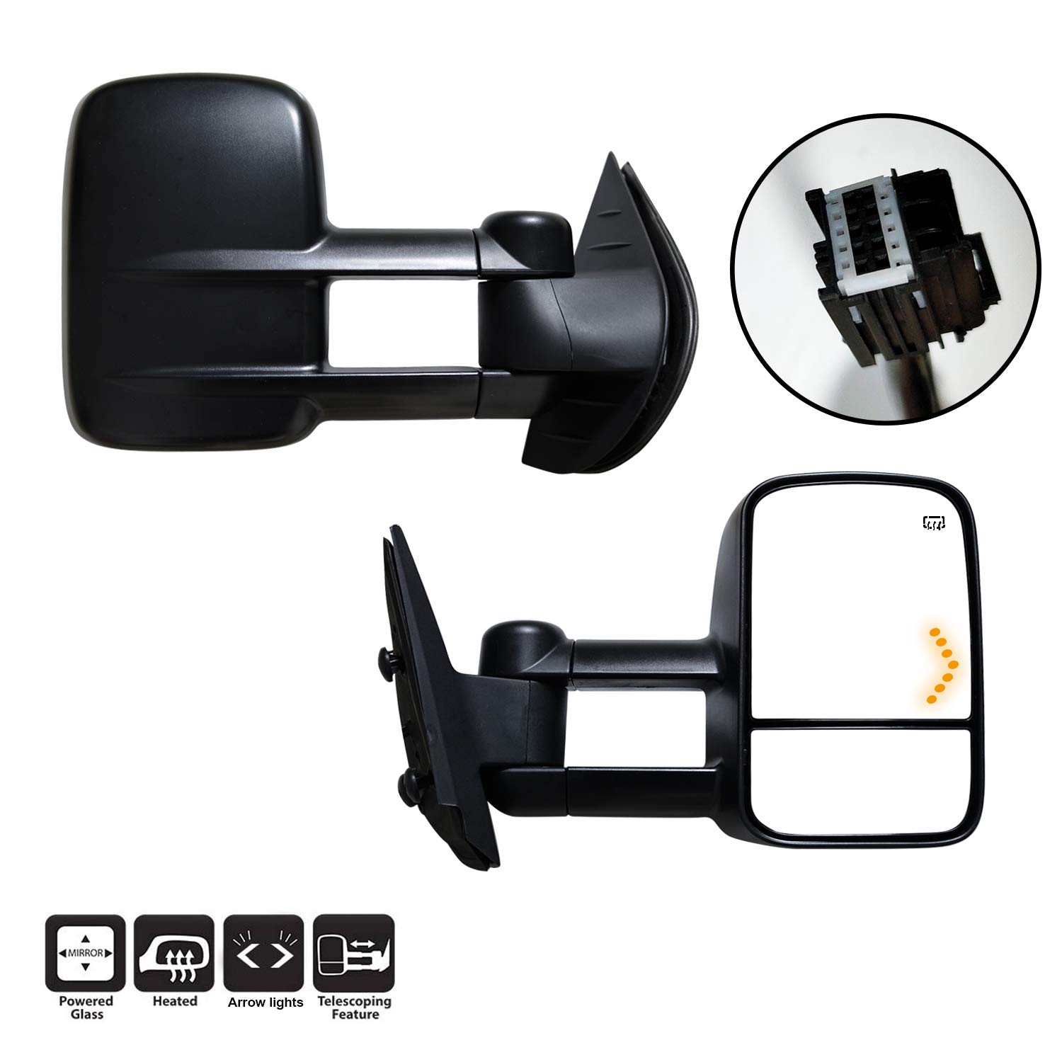 AERDM Power Heated Towing Mirrors for 2007-2014 Chevy Silverado & GMC Sierra - Black Side Mirrors with Arrow Signal Light & Dual Glass (LH/RH) - Perfect for Trailering, Towing Boats/Campers, and Enhanced Night Driving Safety