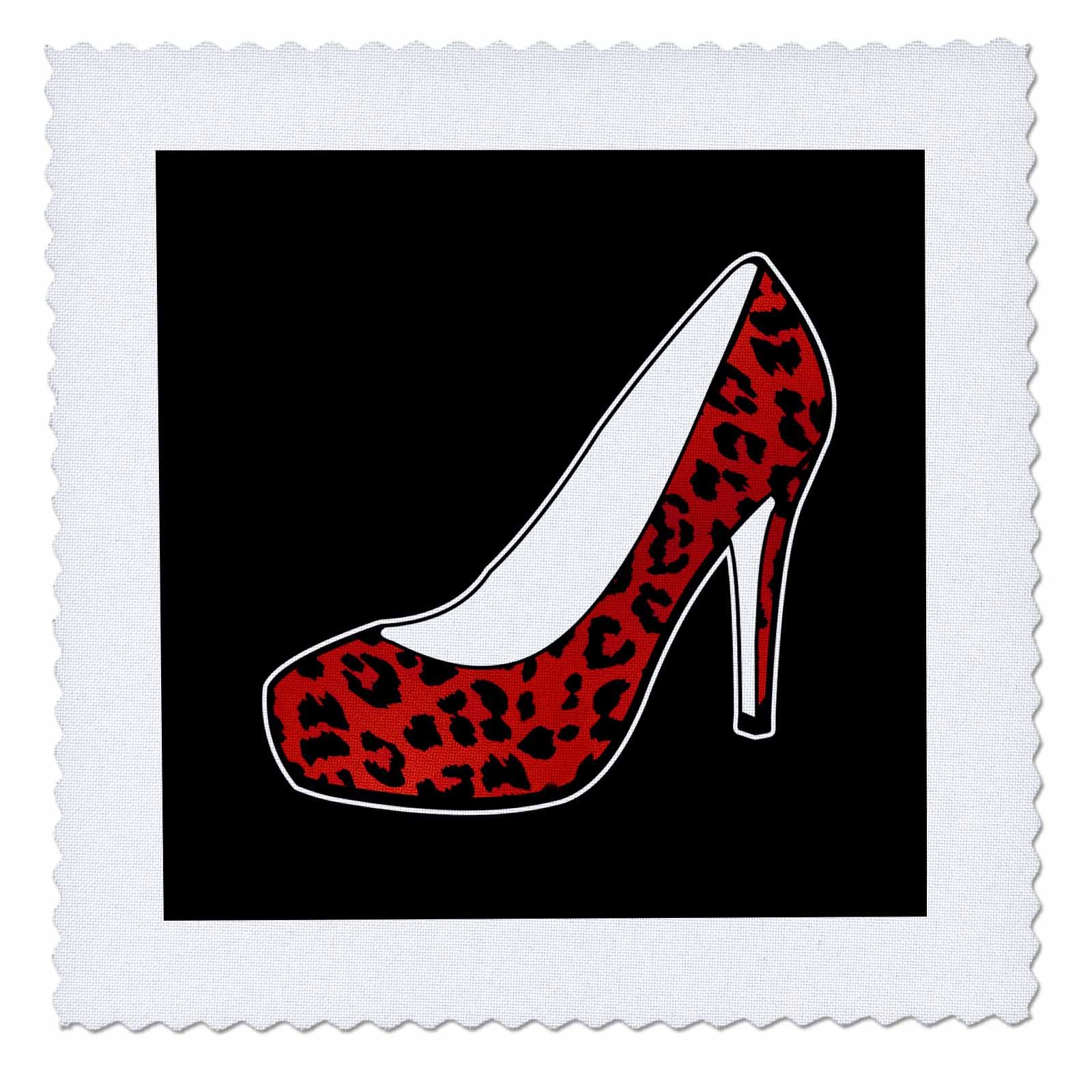 3D Rose I Love Shoes Red Cheetah High Heel Shoe Print on Black Quilted Fabric Square - 10x10 Inch Home Decor for Shoe Lovers, Perfect for Wall Art, DIY Projects, and Gift Ideas
