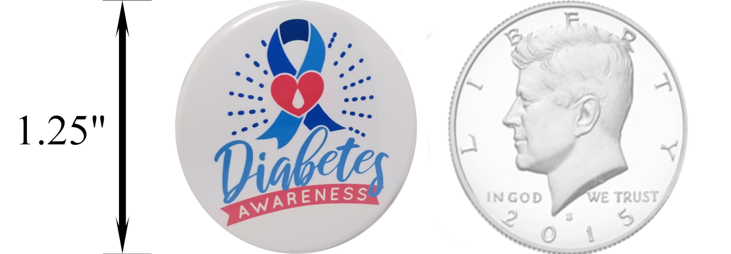 1.25 Inch Diabetes Awareness Pinback Buttons - Pack of 12 Lapel Pins for Fundraising, Health Events & Medical Support Groups