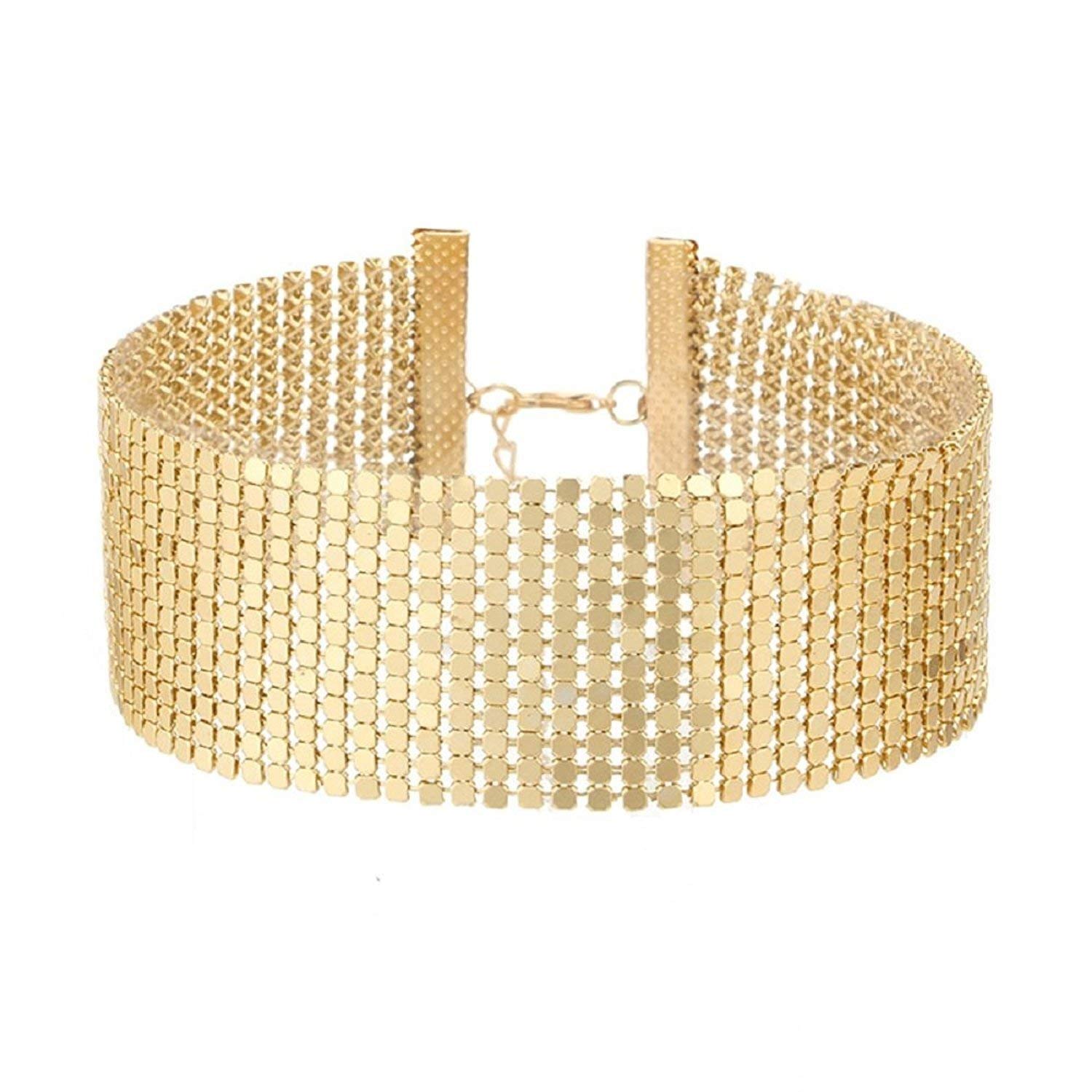 OOMPhElicious Gold Shimmer Double-Sided Fashion Choker Necklace for Women & Girls - Elegant Layered Statement Jewelry for Parties, Date Nights & Special Occasions