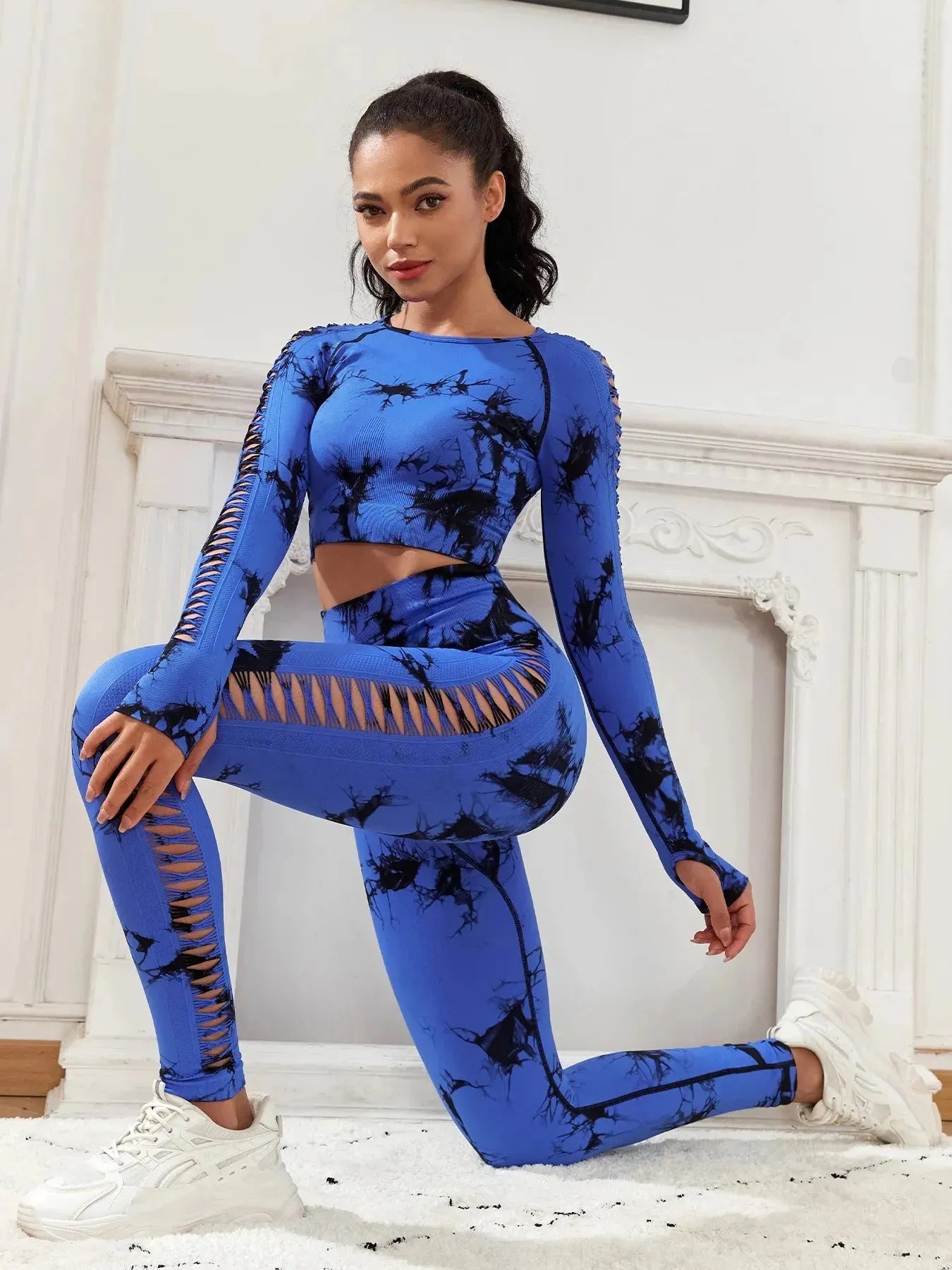 Tie Dye Seamless Yoga Pants Set for Women - Butt Lifting Workout Leggings with Hollow Out Design | Perfect for Gym, Yoga & Fitness Training