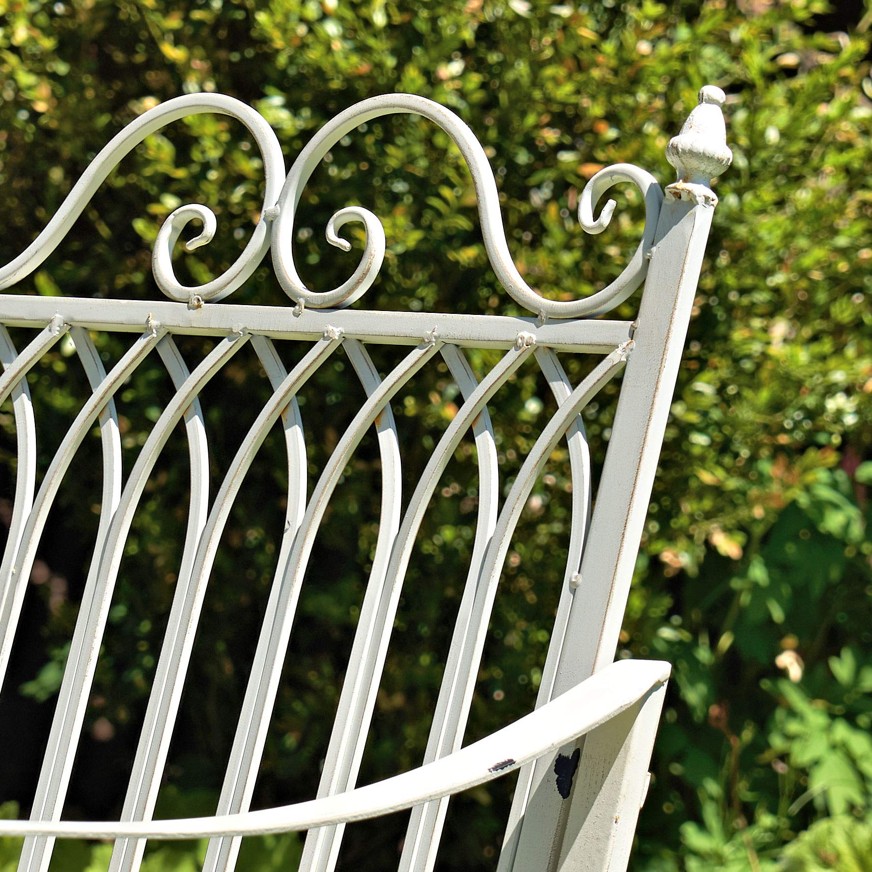 Zaer Ltd. Outdoor Metal Rocking Arm Chair - Antique White Patio Rocking Bench for Garden, Porch & Backyard Relaxation | Durable All-Weather Furniture for Outdoor Living Spaces
