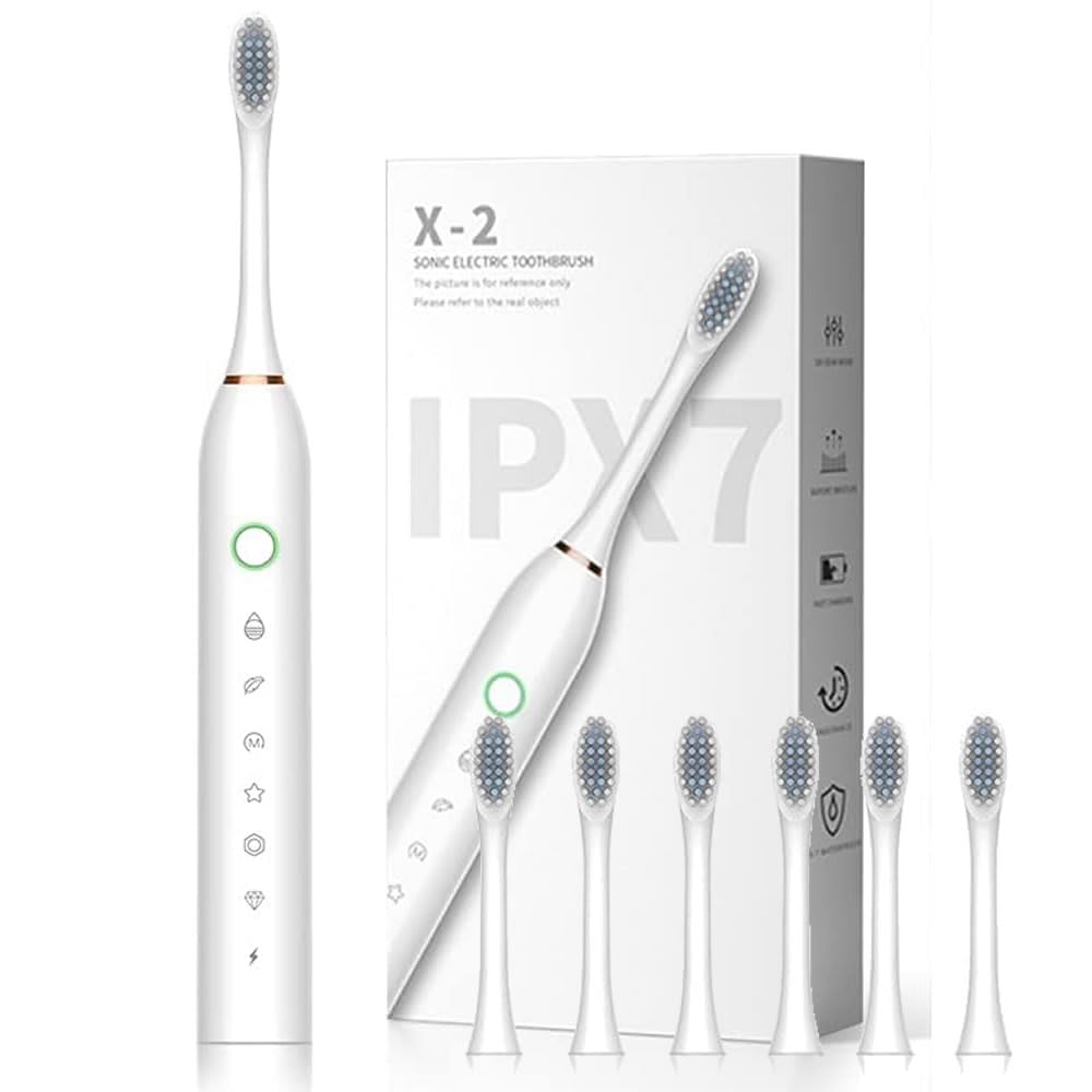 Electric Toothbrush for Adults & Kids - Wireless Rechargeable Sonic Toothbrush with 6 Brush Heads, 6 Cleaning Modes & 2-Minute Timer | Gentle Gum Protection & USB Fast Charging | Perfect for Travel & Family Oral Care