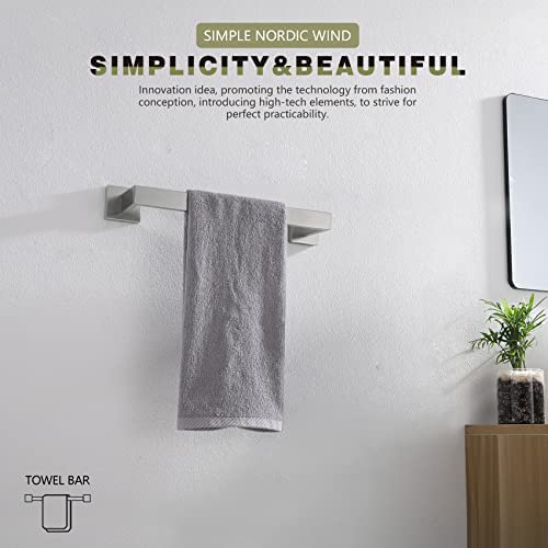 KOKOSIRI 12-Inch Single Towel Bar - Stainless Steel Bathroom Towel Holder with Square Robe Hook - Wall Mounted 304 Brushed Steel for Bathroom, Kitchen & Laundry Room Organization