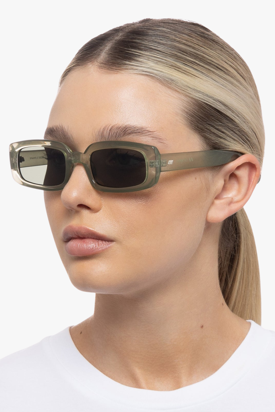 Dynamite Eucalyptus Rectangle Khaki Mono Lens Sunglasses for Women - UV Protection Fashion Shades for Beach, Driving & Outdoor Activities