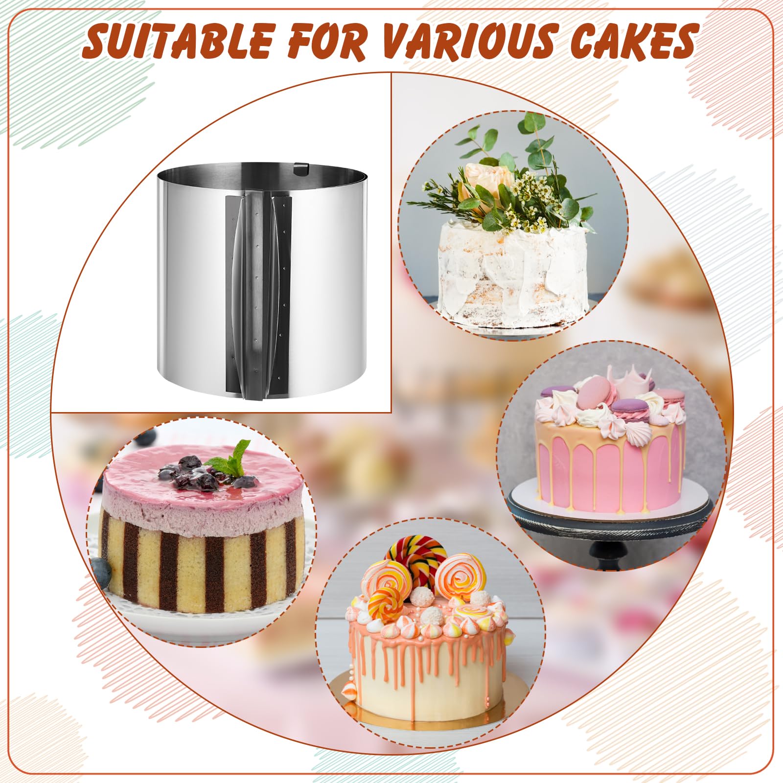 3-Piece Adjustable Cake Ring Set - 6 to 12 Inch Stainless Steel Baking Mold for Round Cakes, Mousse & Pastries | 15cm High with Scaling Marks | Perfect for DIY Desserts, Home Baking & Professional Cake Making