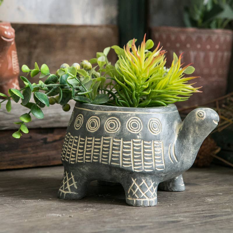 Cyan Cement Turtle Planter - Handmade Succulent Flower Pot for Home & Garden Decor - Perfect for Indoor Plants, Outdoor Patio, and Office Desk Decorations