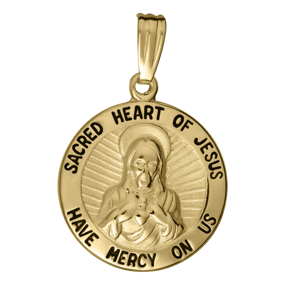 14K Gold Round Scapular Medal - Religious Jewelry for Women & Men - Perfect for Baptism, First Communion, Confirmation & Daily Wear