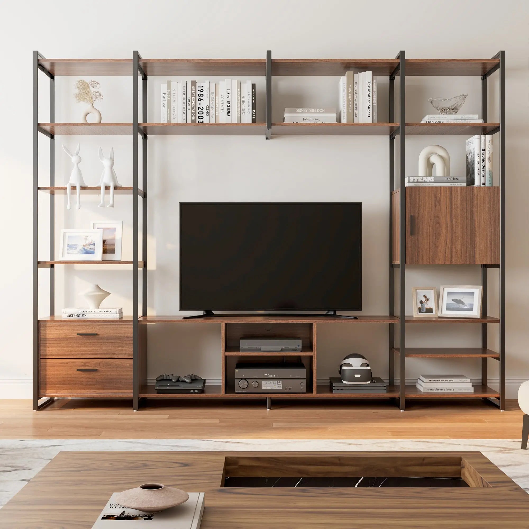 Modern Sonoma TV Stand with Storage Cabinet & Bookshelves - Perfect for Living Room, Home Theater & Entertainment Centers