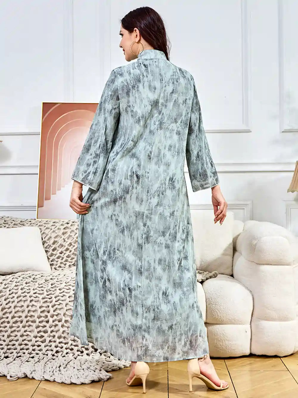 Hotfix Rhinestone Beaded Caftan Dress for Women - Elegant Kaftan with Crystal Embellishments for Eid, Parties, and Special Occasions