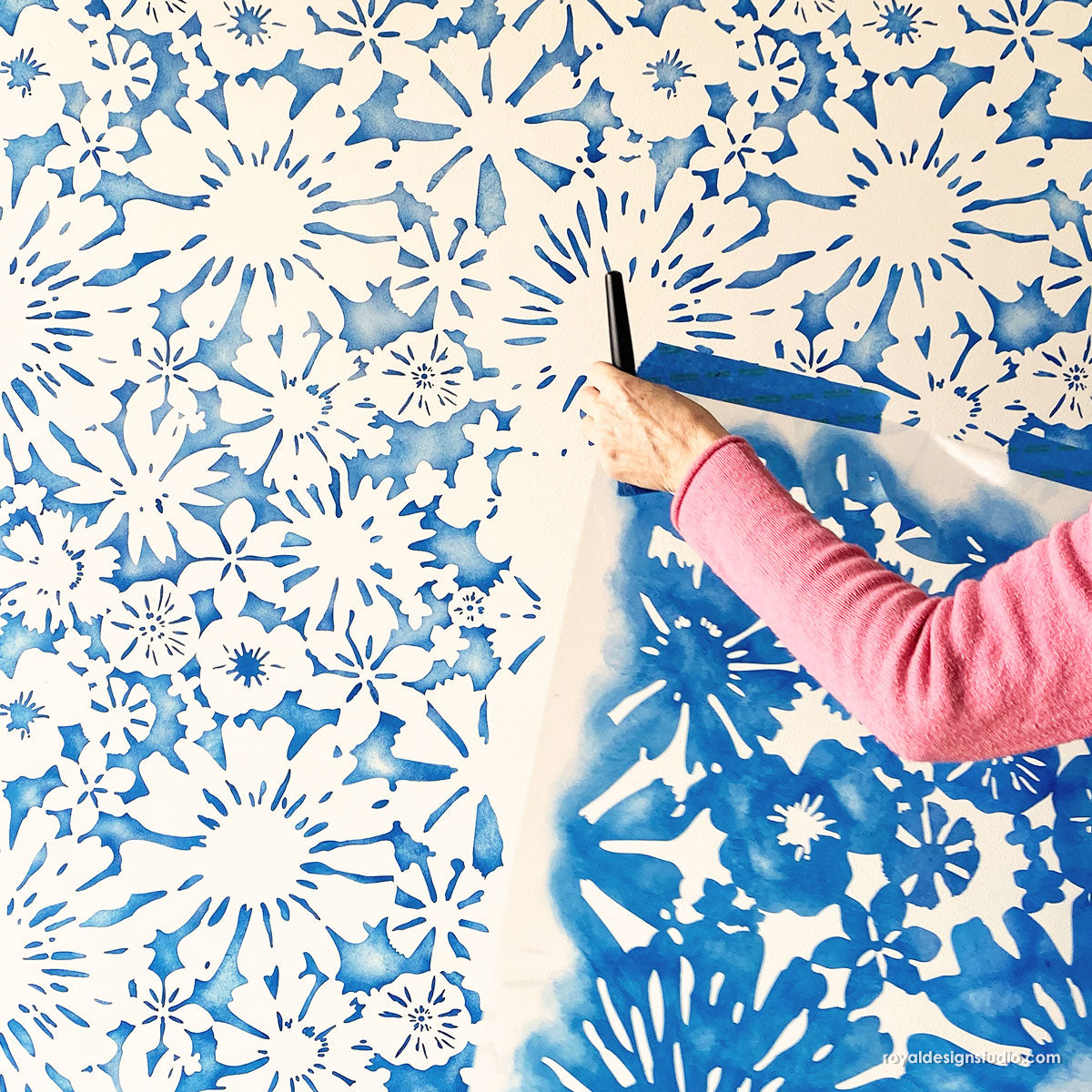 Floral Fireworks Allover Wall Stencil - DIY Home Decor Painting Template for Bedroom, Living Room, Nursery | Reusable Wall Art Design Tool
