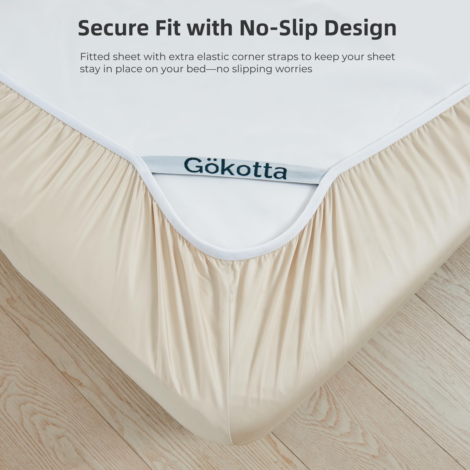 Gokotta King Size Sheets Set - 100% Bamboo Rayon, Soft & Breathable, 16